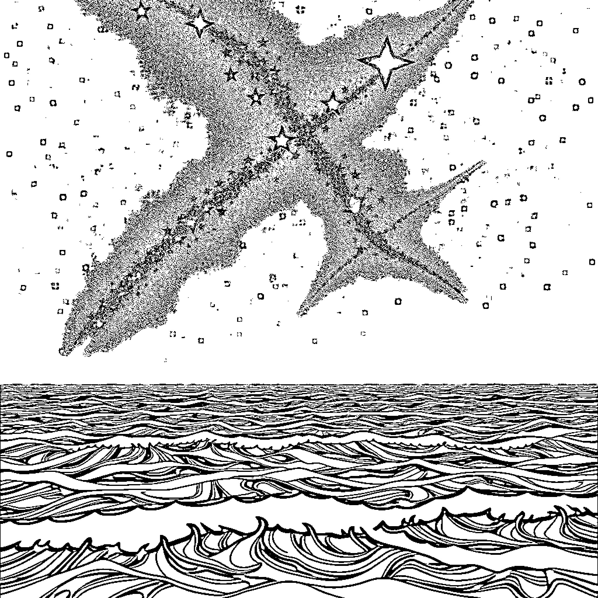 Sky filled with cosmic celestial objects Coloring Page (free black-and-white line drawing printable PDF for all, from beginners to advanced learners, including children, teens, adults, and seniors)