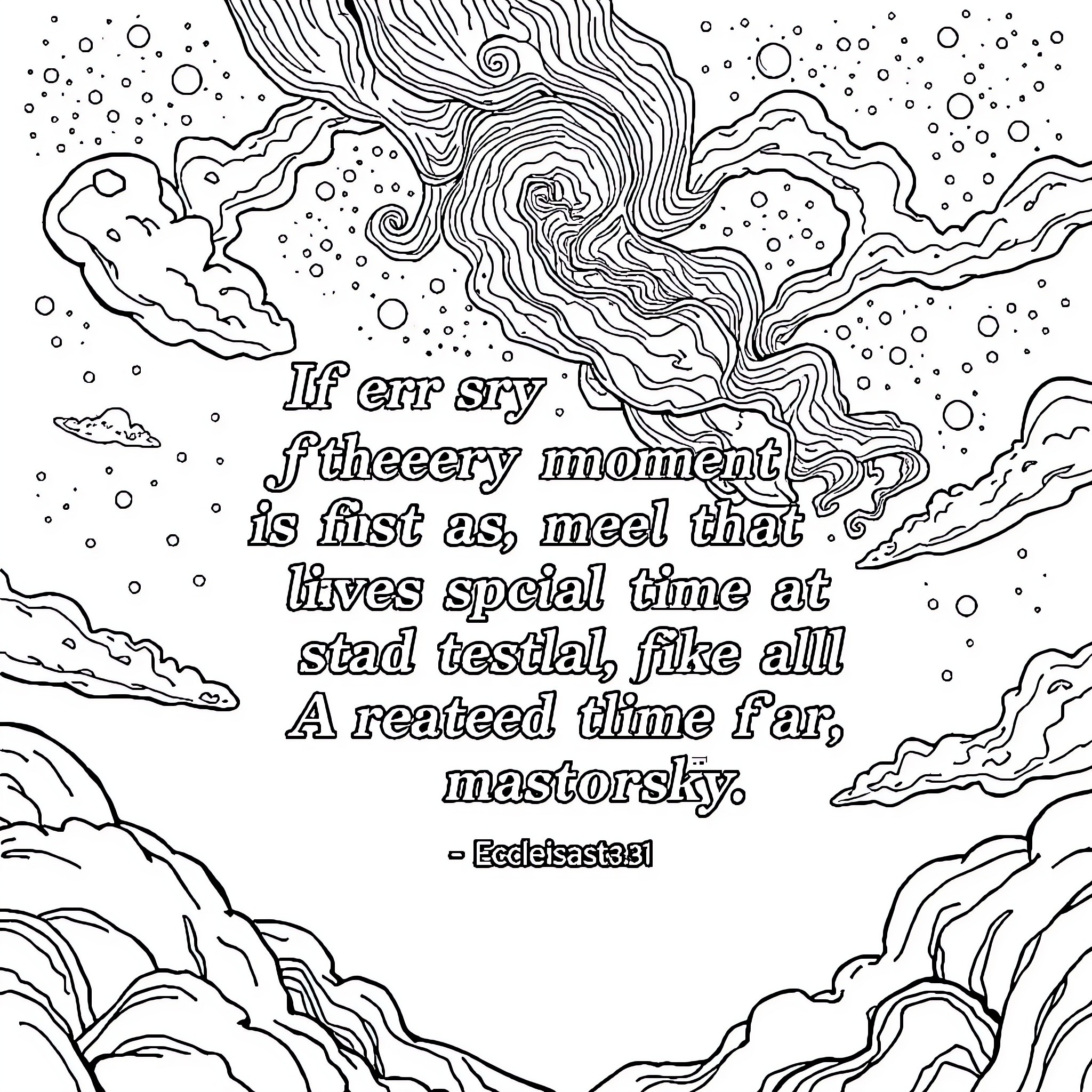 Season of Dreamy Landscapes and Inspiring Quotes Coloring Page (free black-and-white line drawing printable PDF for all, from beginners to advanced learners, including children, teens, adults, and seniors)