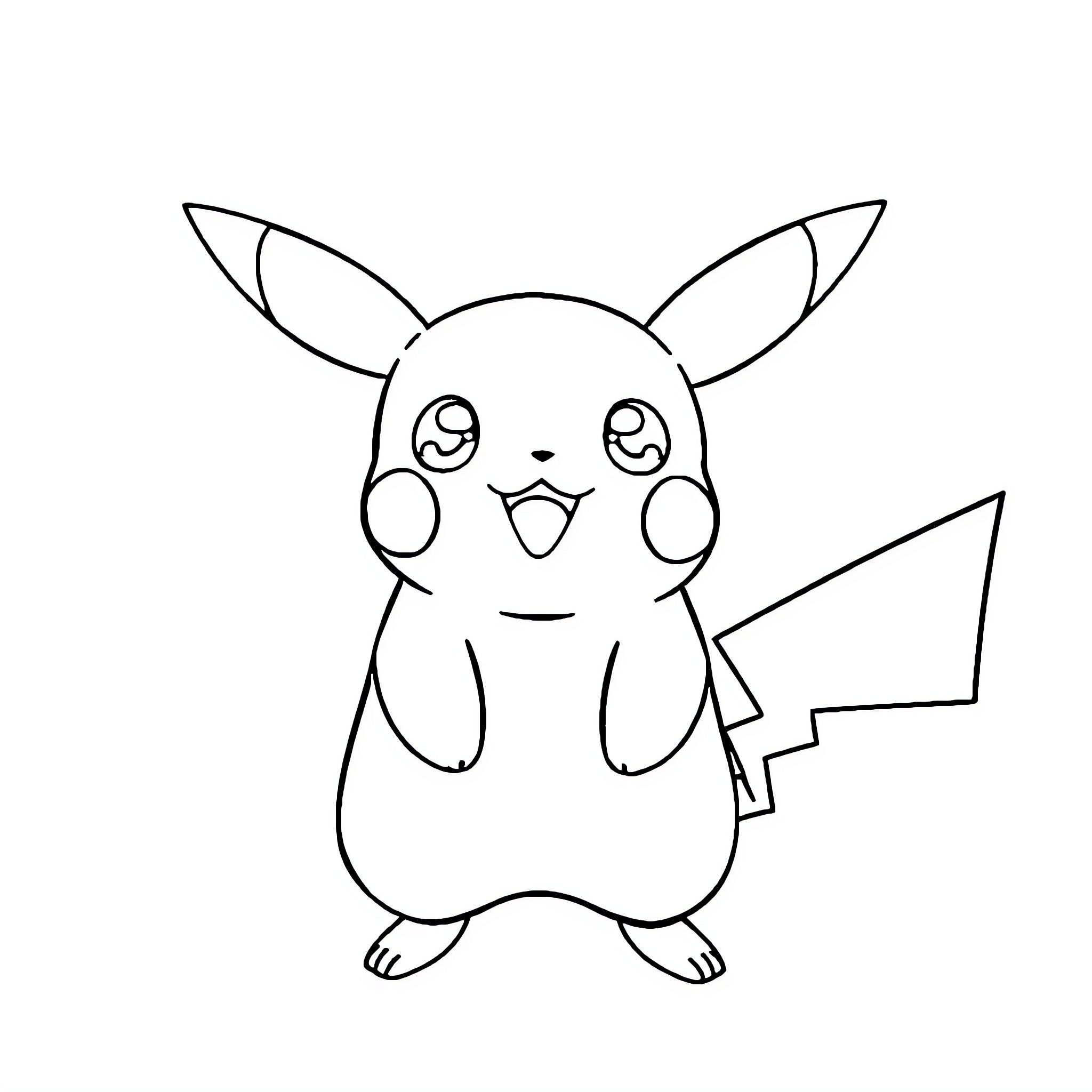 Pikachu happily waving and smiling Coloring Page (free black-and-white line drawing printable PDF for all, from beginners to advanced learners, including children, teens, adults, and seniors)