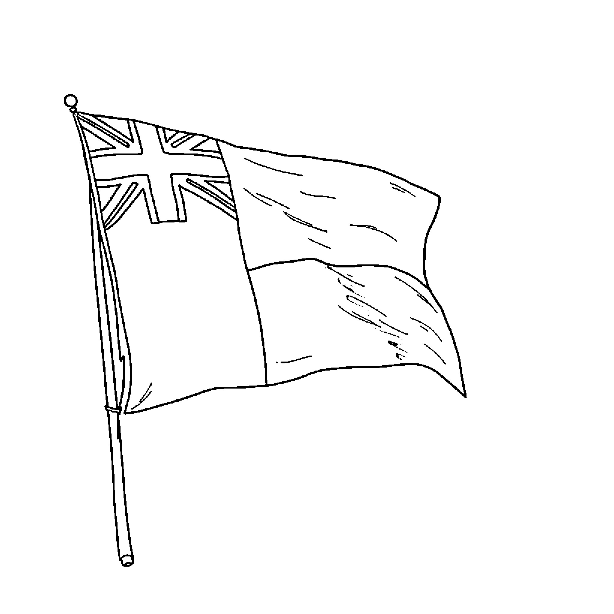 Flag waving with British design Coloring Page (free black-and-white line drawing printable PDF for all, from beginners to advanced learners, including children, teens, adults, and seniors)