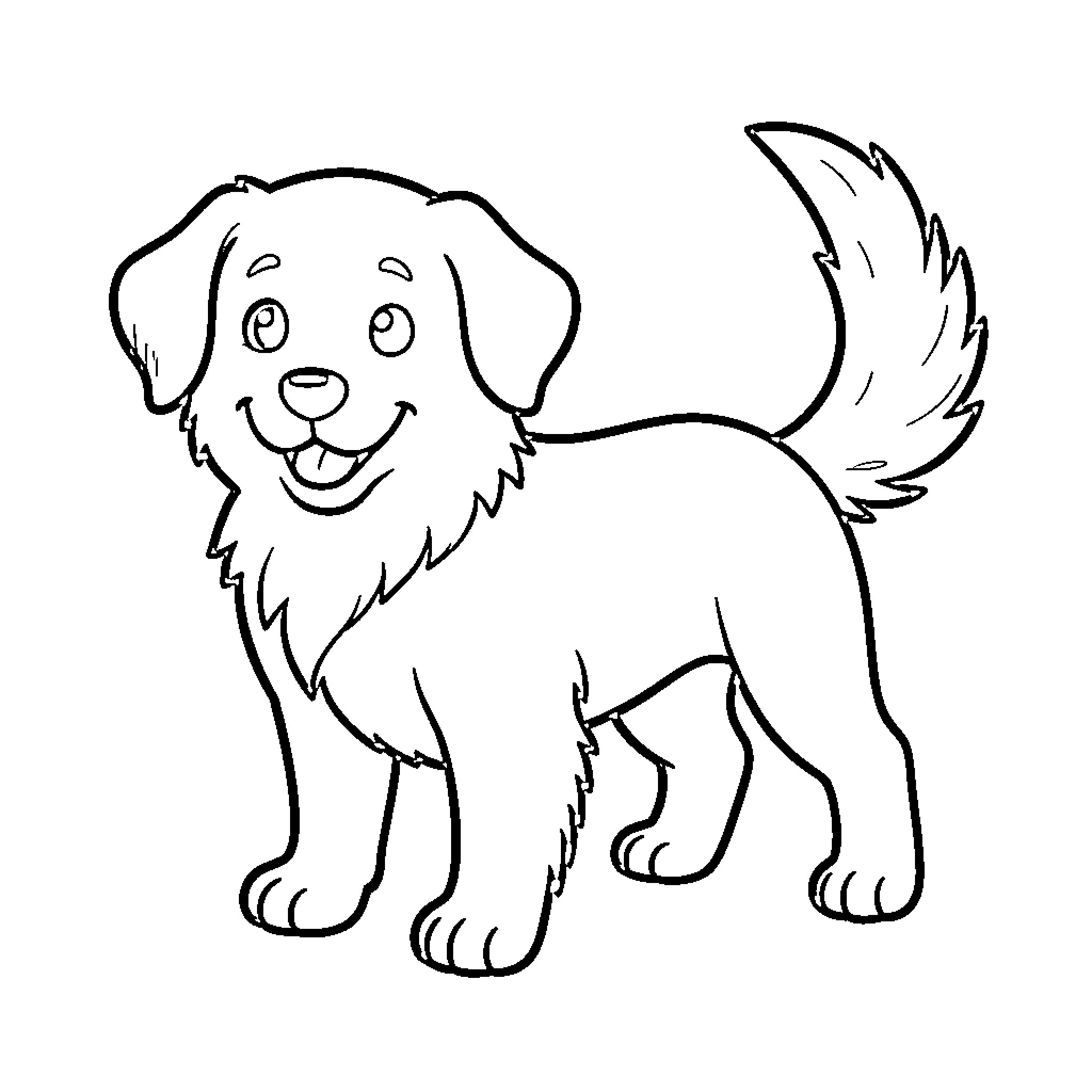 Dog playing happily in the park Coloring Page (free black-and-white line drawing printable PDF for all, from beginners to advanced learners, including children, teens, adults, and seniors)