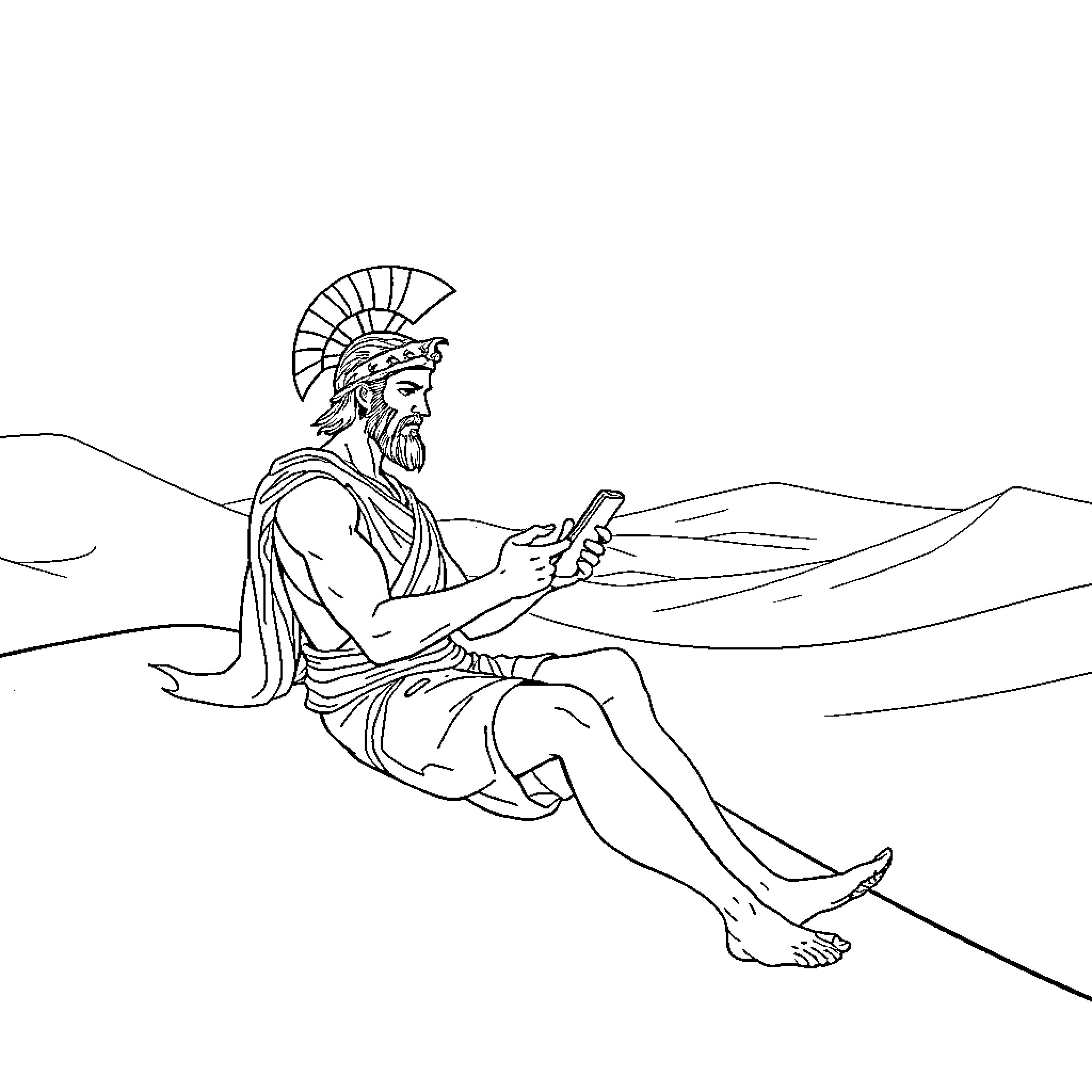Achilles pondering in the solitude of the wilderness Coloring Page (free black-and-white line drawing printable PDF for all, from beginners to advanced learners, including children, teens, adults, and seniors)