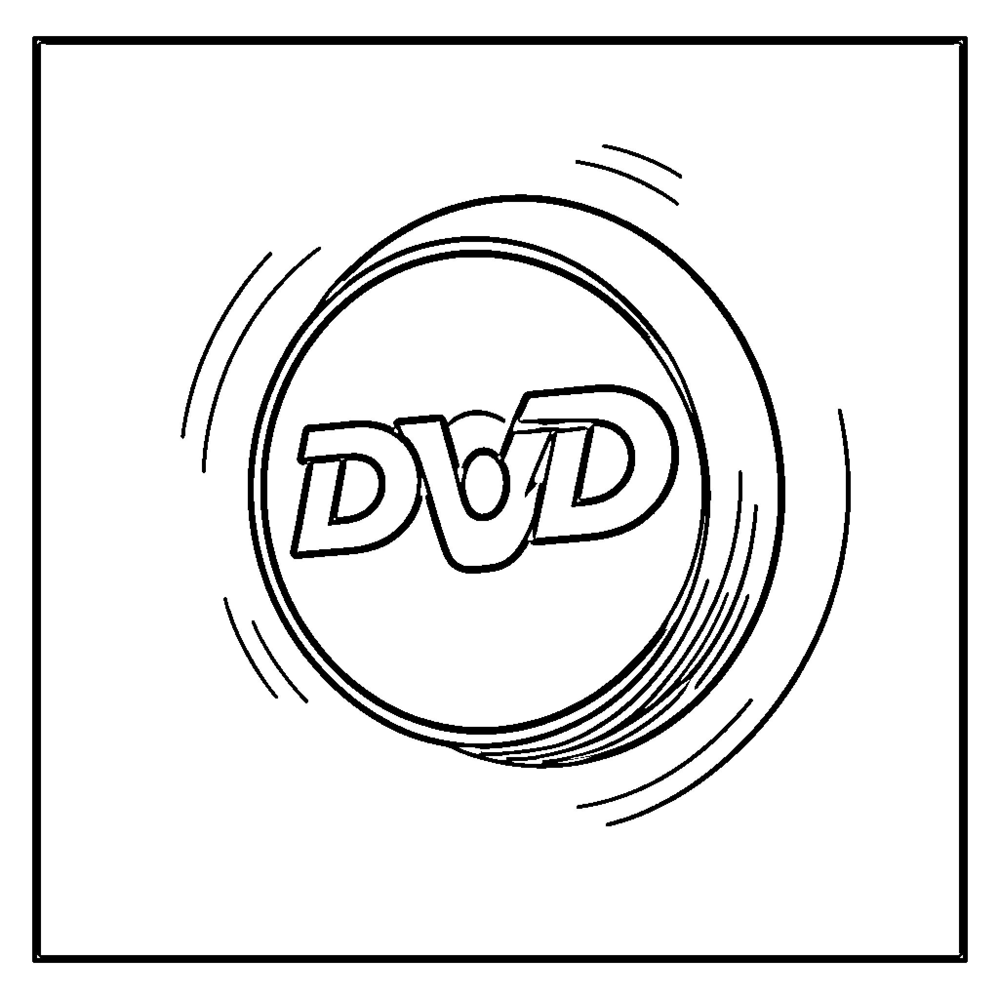 DVD Logo appearing within a circular motion effect Coloring Page (free black-and-white line drawing printable PDF for all, from beginners to advanced learners, including children, teens, adults, and seniors)