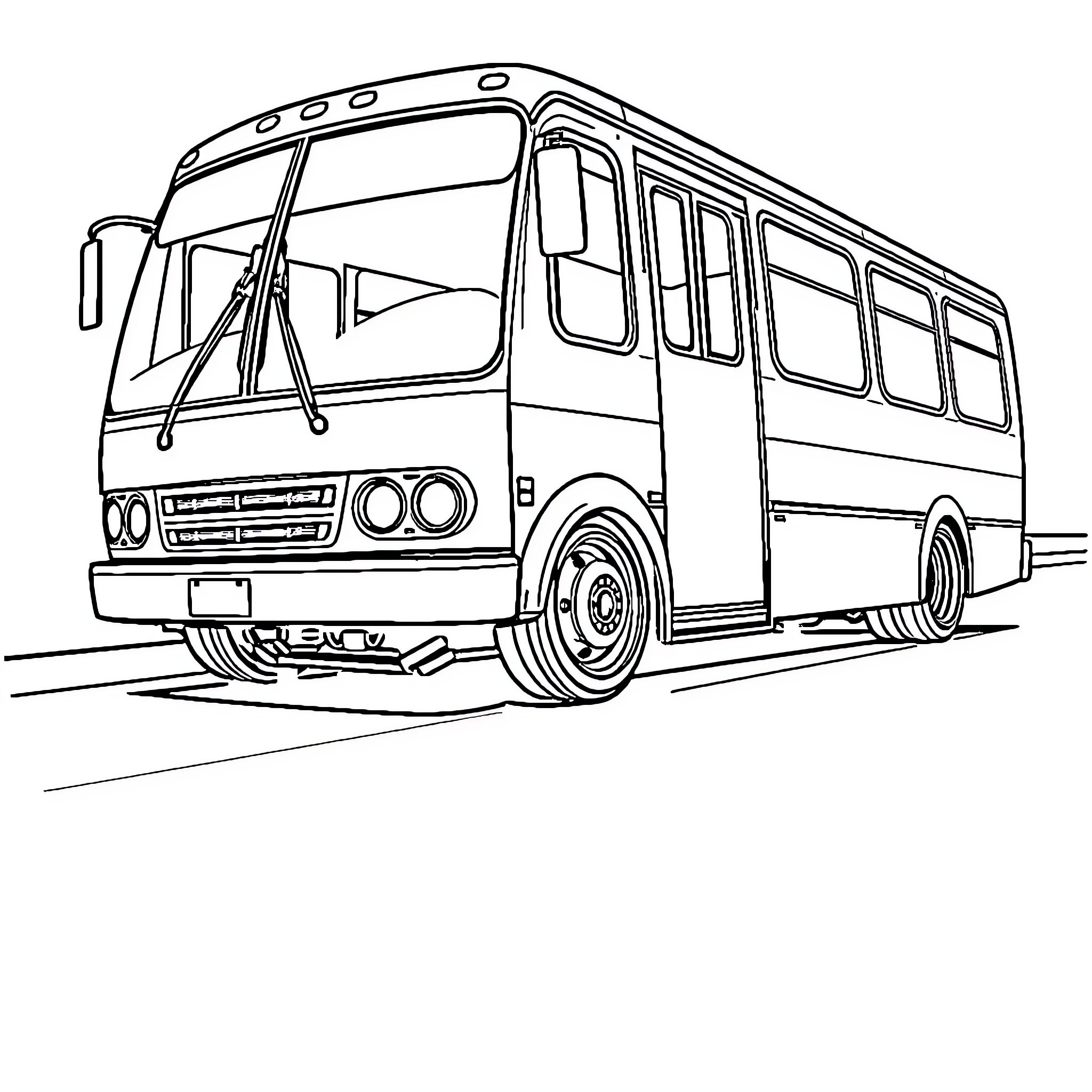 Bus with passengers commuting on the road Coloring Page (free black-and-white line drawing printable PDF for all, from beginners to advanced learners, including children, teens, adults, and seniors)