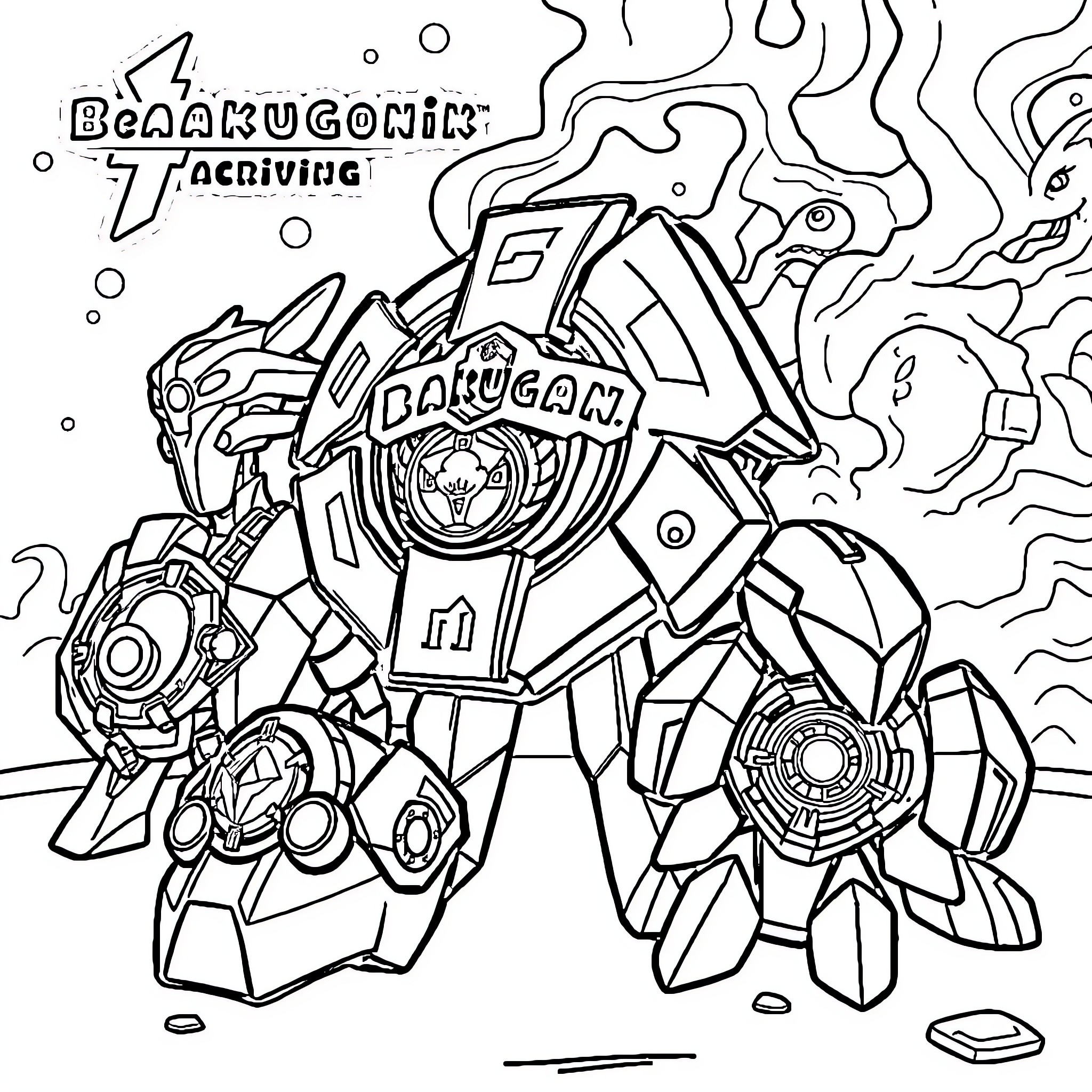 Bakugan heroic robot in action Coloring Page (free black-and-white line drawing printable PDF for all, from beginners to advanced learners, including children, teens, adults, and seniors)