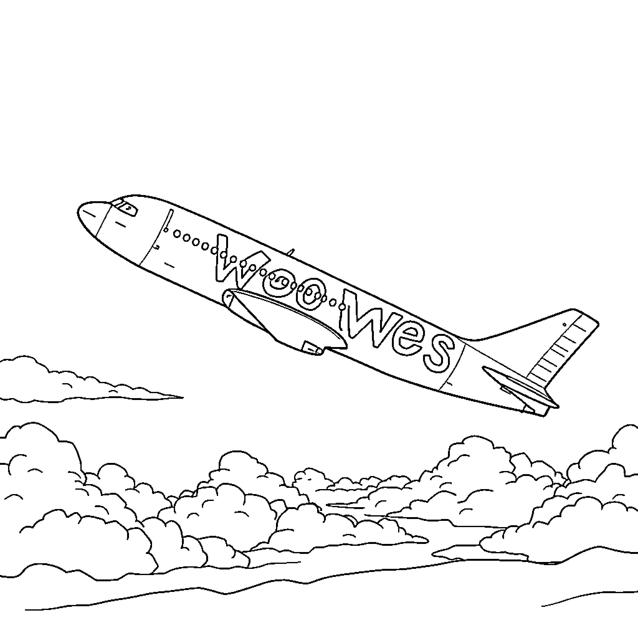 Aircraft flying amongst the clouds Coloring Page (free black-and-white line drawing printable PDF for all, from beginners to advanced learners, including children, teens, adults, and seniors)