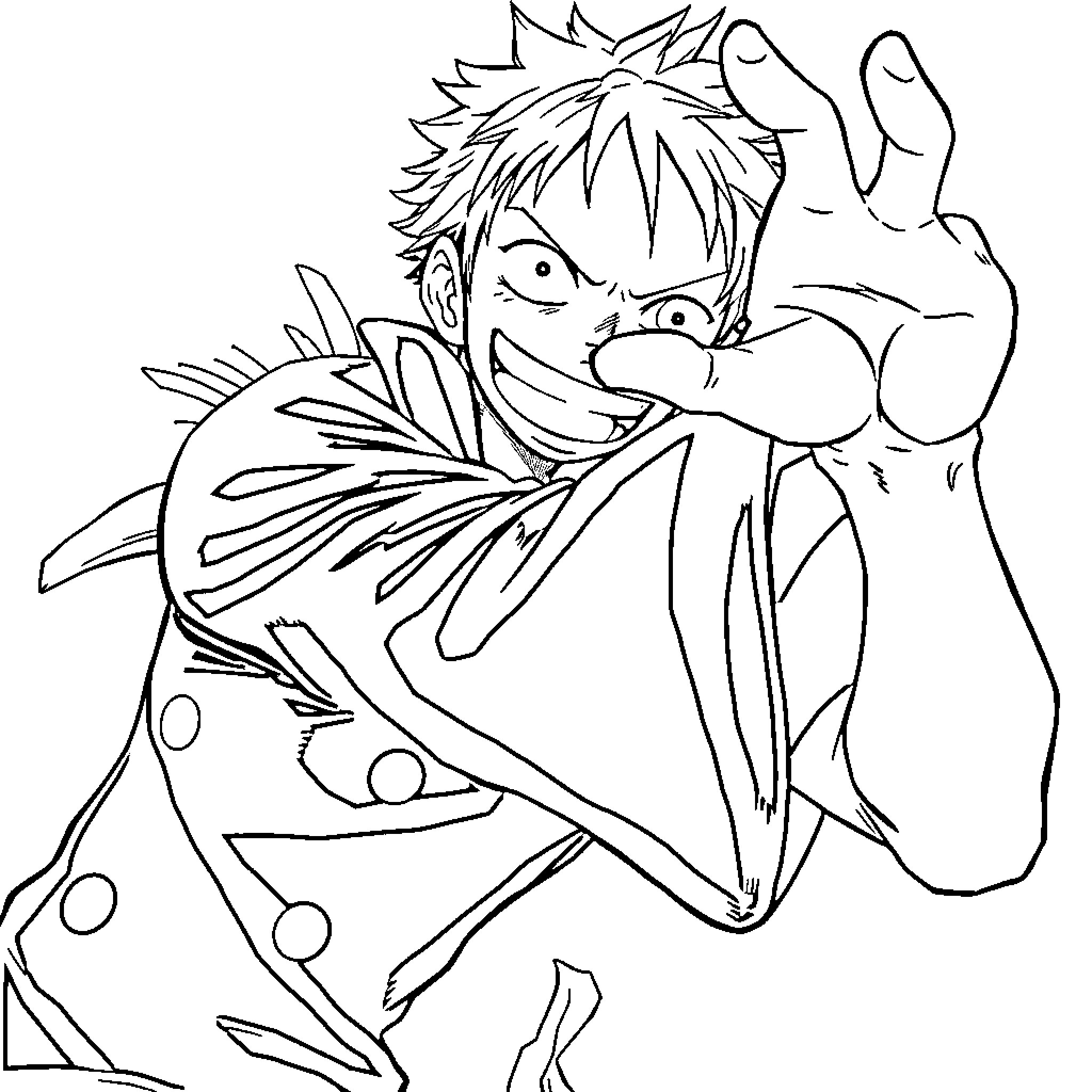 Luffy Striking a Confident Pose Coloring Page (free black-and-white line drawing printable PDF for all, from beginners to advanced learners, including children, teens, adults, and seniors)