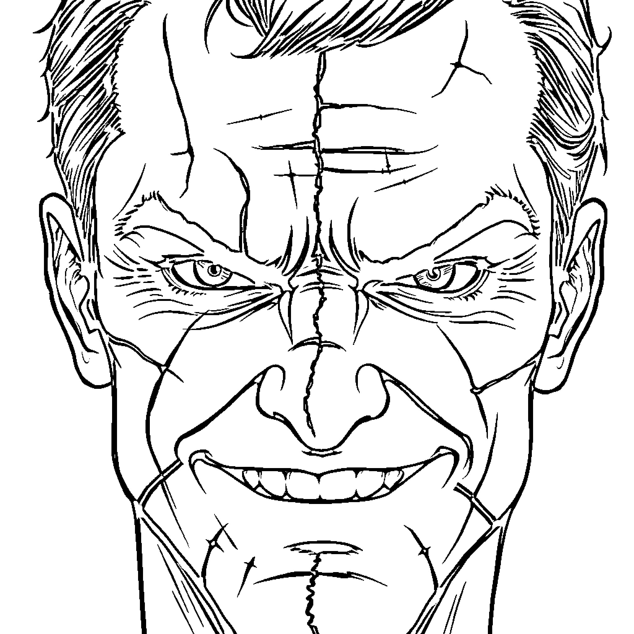 Man with intense facial expression Coloring Page (free black-and-white line drawing printable PDF for all, from beginners to advanced learners, including children, teens, adults, and seniors)