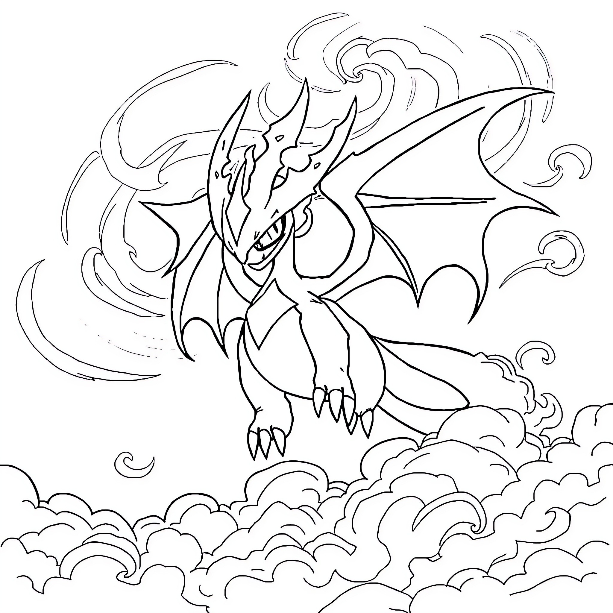 Darkrai's Menacing Descent from the Clouded Skies Coloring Page (free black-and-white line drawing printable PDF for all, from beginners to advanced learners, including children, teens, adults, and seniors)