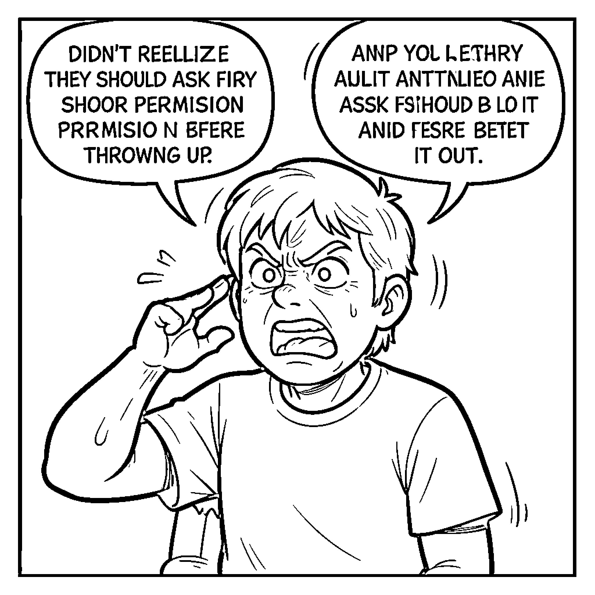 Vomiting child struggling with sick feeling Coloring Page (free black-and-white line drawing printable PDF for all, from beginners to advanced learners, including children, teens, adults, and seniors)