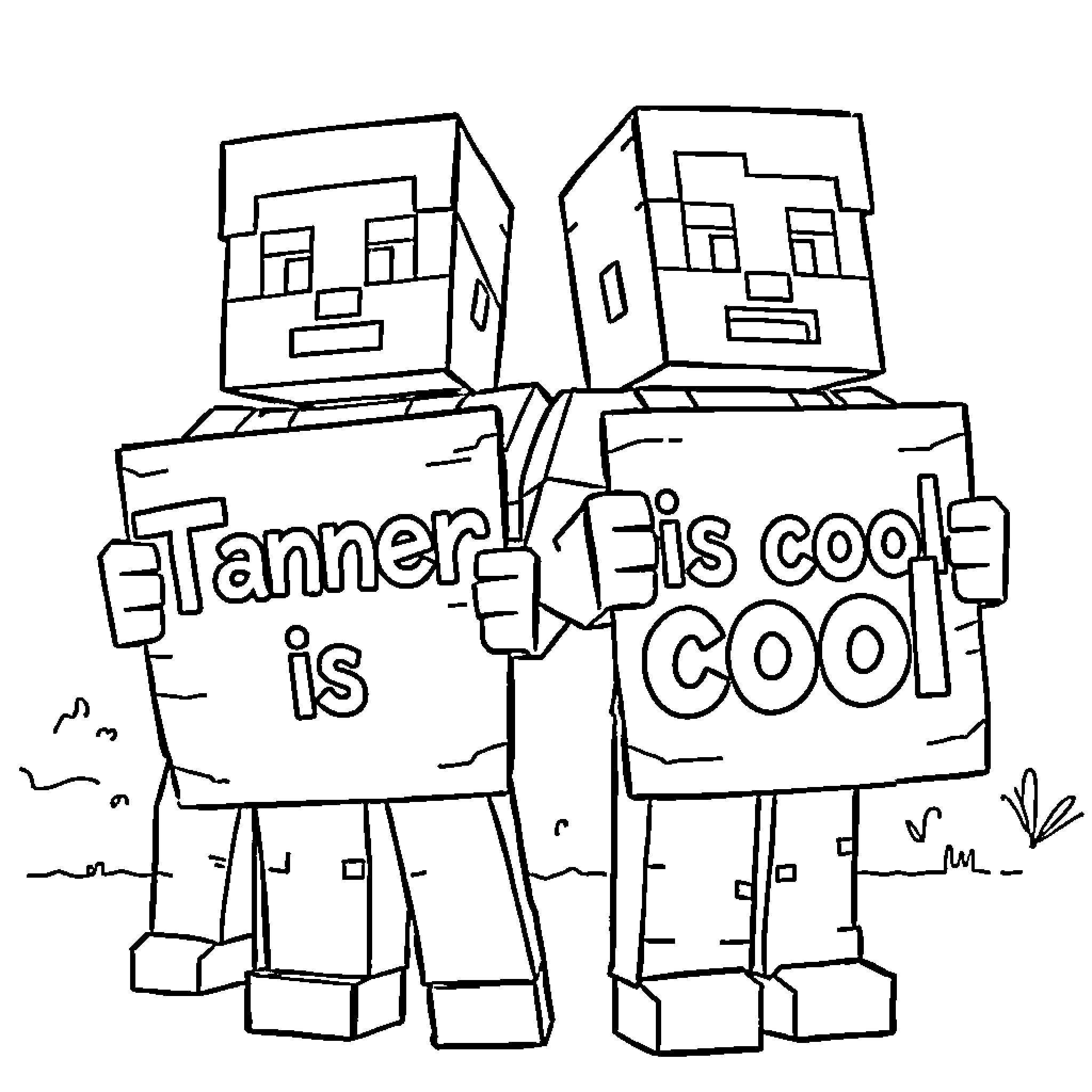 Minecraft Characters Expressing Opposing Opinions Coloring Page (free black-and-white line drawing printable PDF for all, from beginners to advanced learners, including children, teens, adults, and seniors)