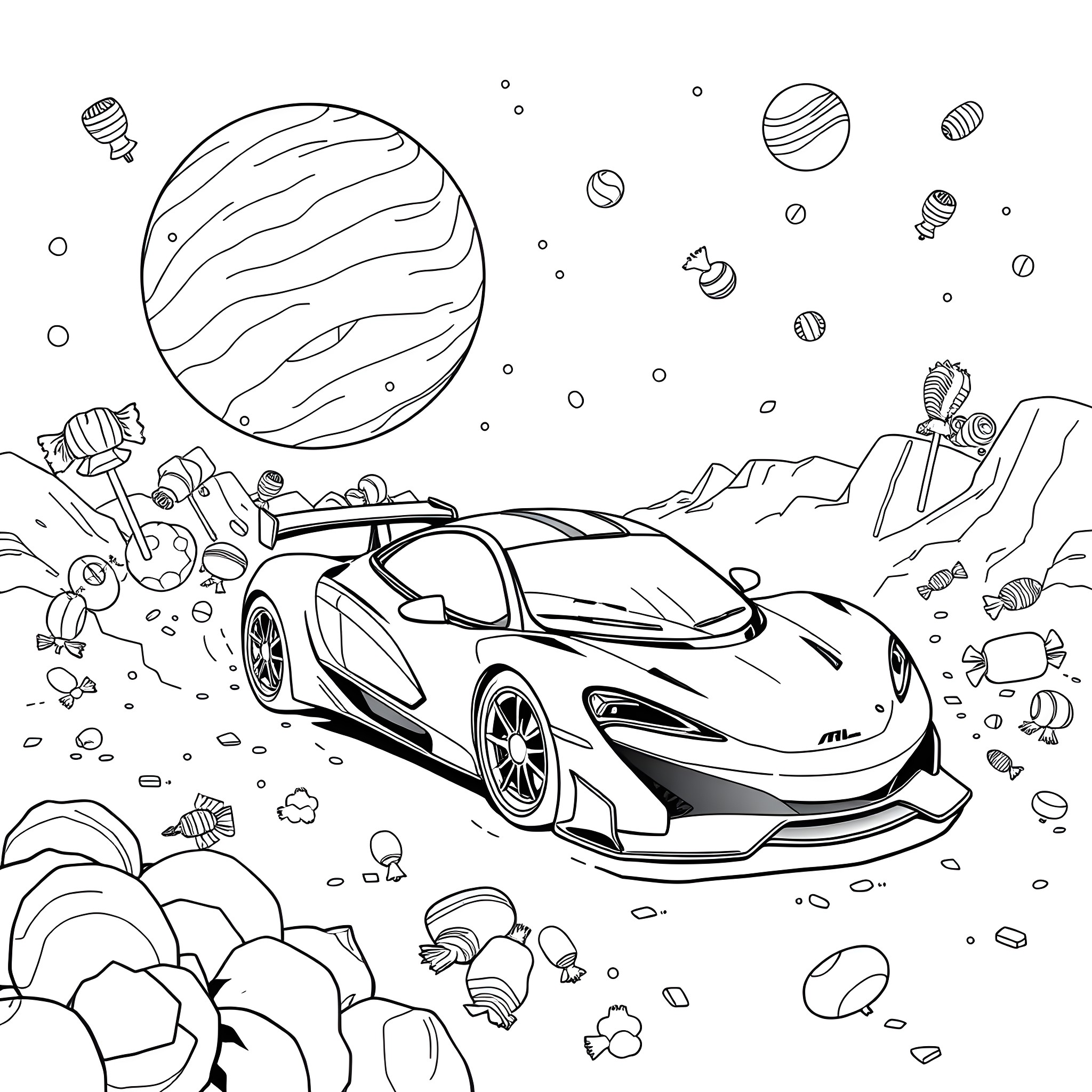 Mcclaran's Interstellar Voyage in a Sleek Spacecraft Coloring Page (free black-and-white line drawing printable PDF for all, from beginners to advanced learners, including children, teens, adults, and seniors)