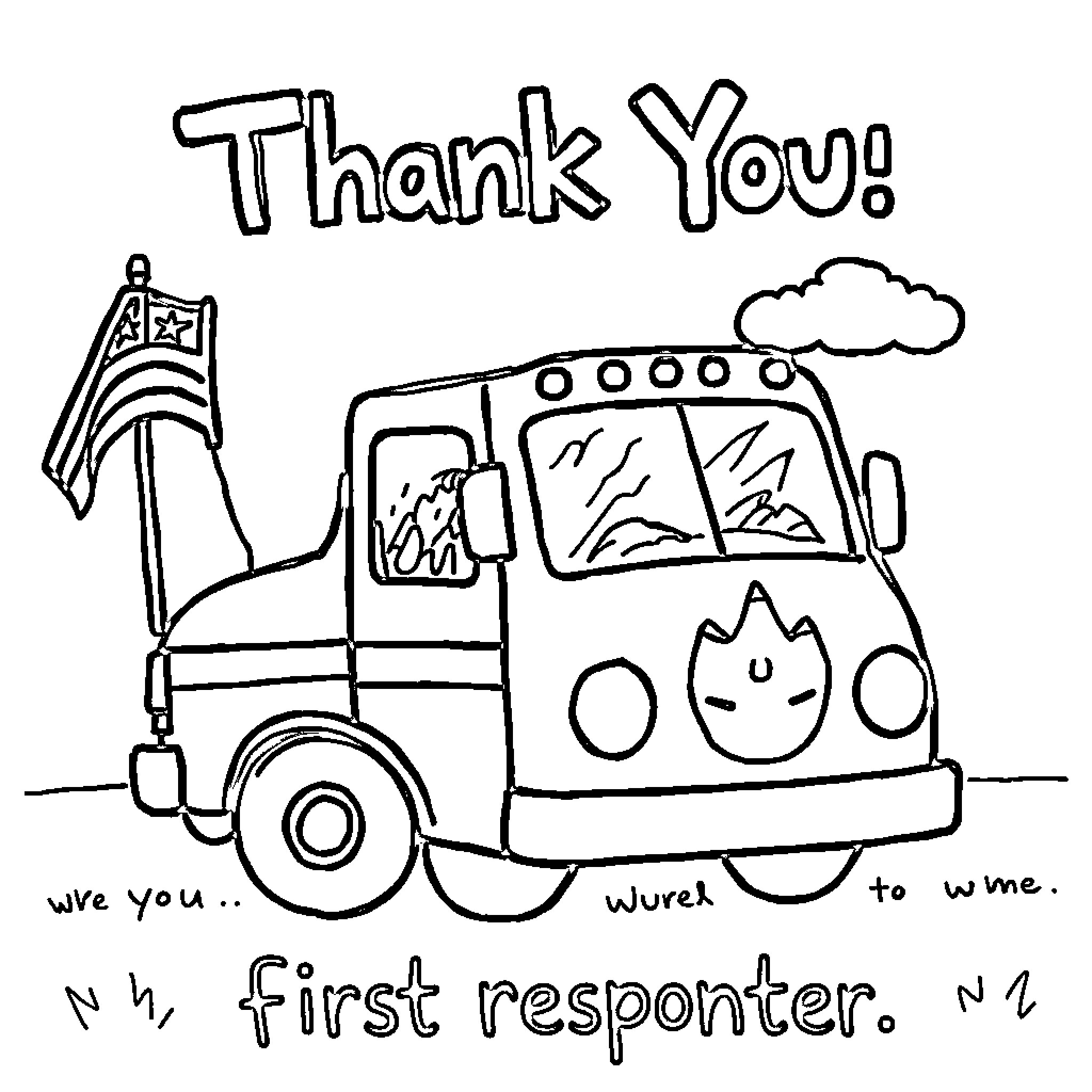 Thank You for Your Service, First Responder Coloring Page (free black-and-white line drawing printable PDF for all, from beginners to advanced learners, including children, teens, adults, and seniors)