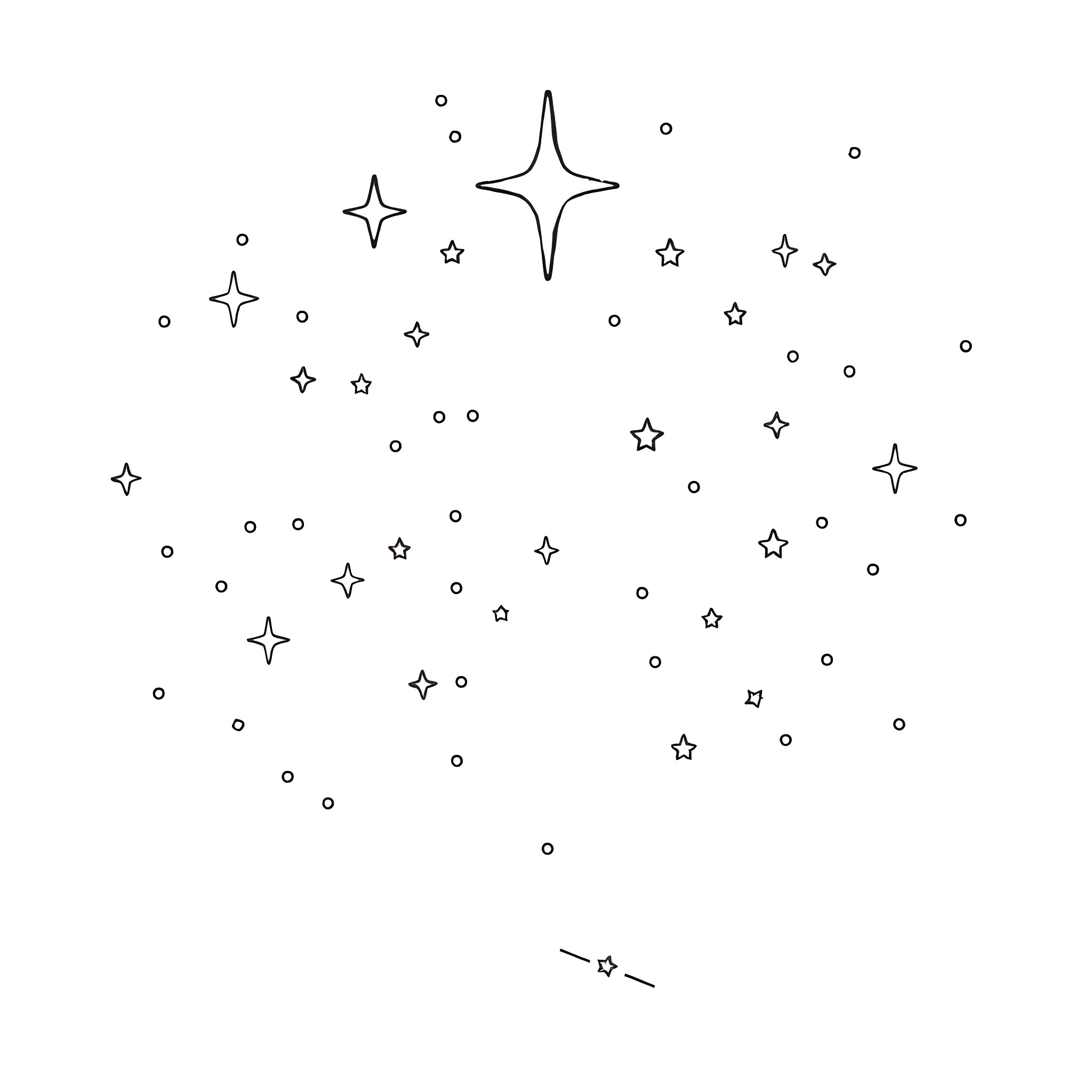 Being among the Sparkling Stars Coloring Page (free black-and-white line drawing printable PDF for all, from beginners to advanced learners, including children, teens, adults, and seniors)
