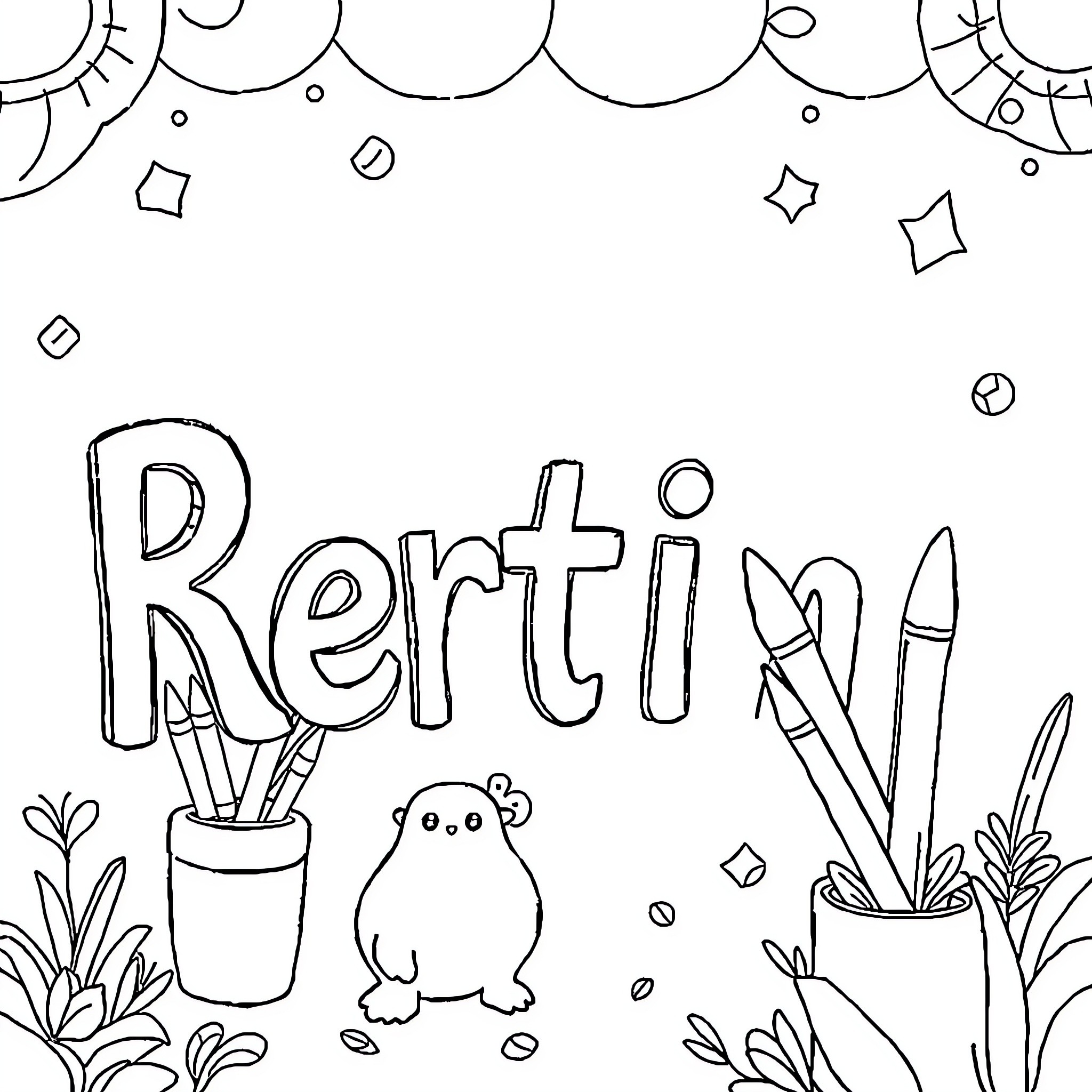 Back to School with Artistic Supplies and Stationery Coloring Page (free black-and-white line drawing printable PDF for all, from beginners to advanced learners, including children, teens, adults, and seniors)