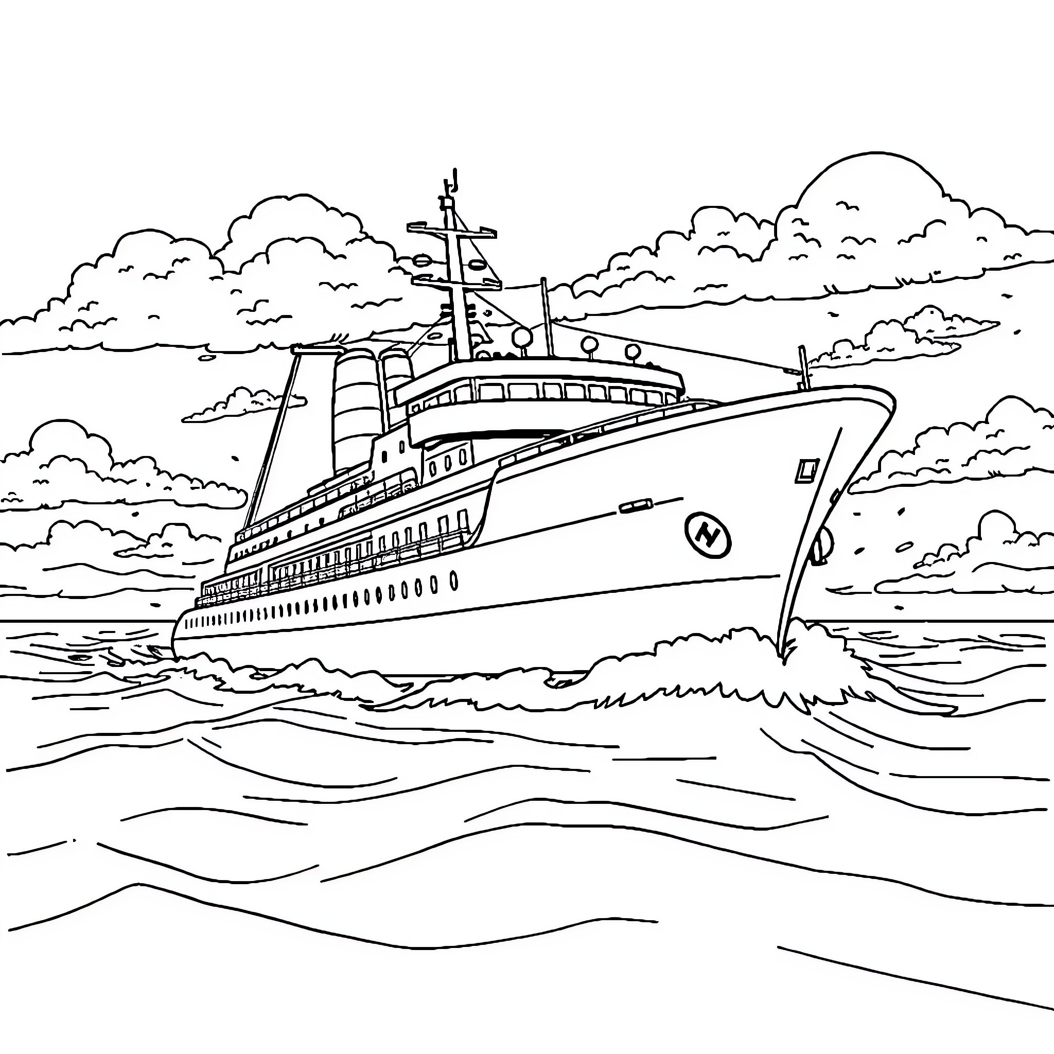 Drix's Seafaring Adventure on the Open Waters Coloring Page (free black-and-white line drawing printable PDF for all, from beginners to advanced learners, including children, teens, adults, and seniors)