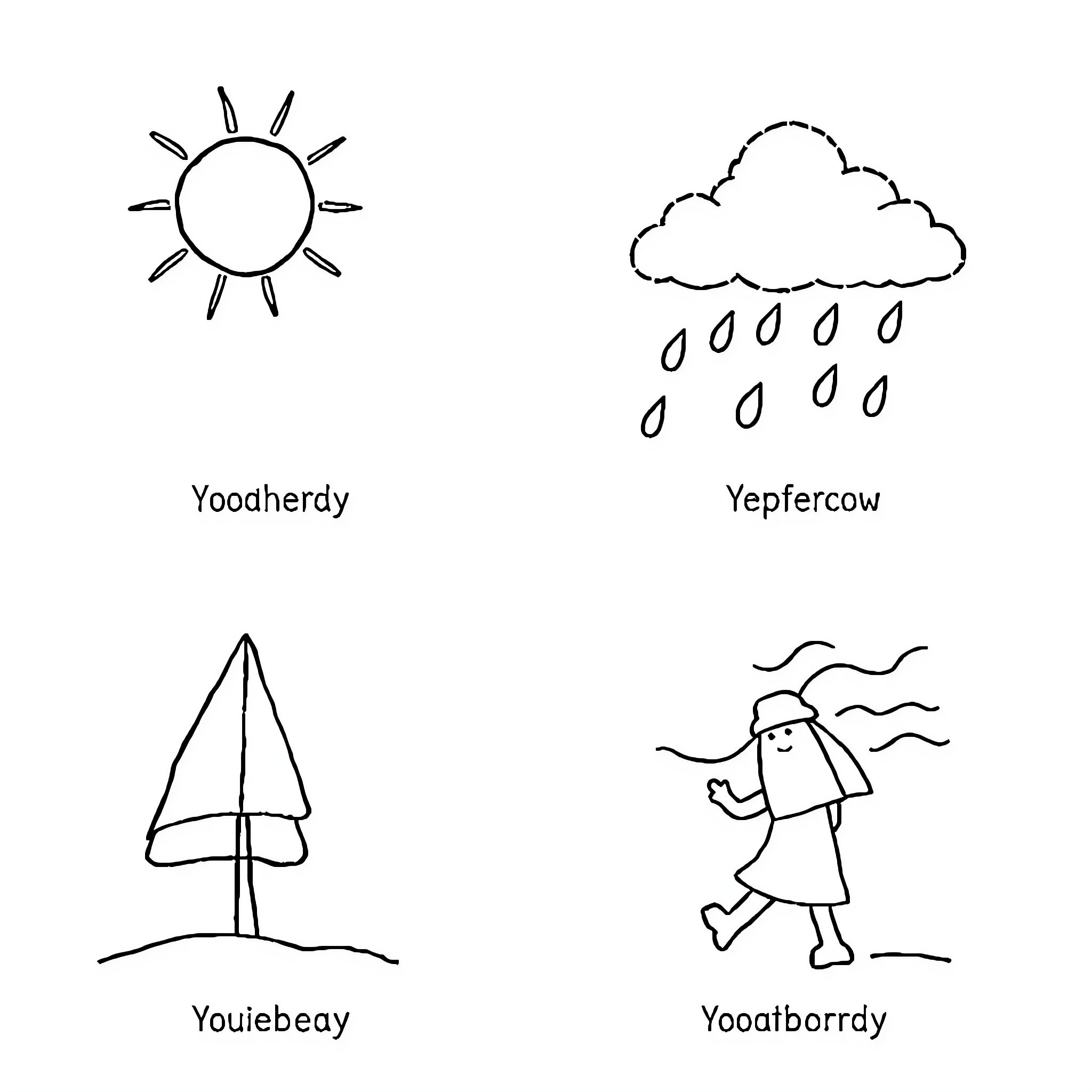Weather symbols with simple sketches Coloring Page (free black-and-white line drawing printable PDF for all, from beginners to advanced learners, including children, teens, adults, and seniors)