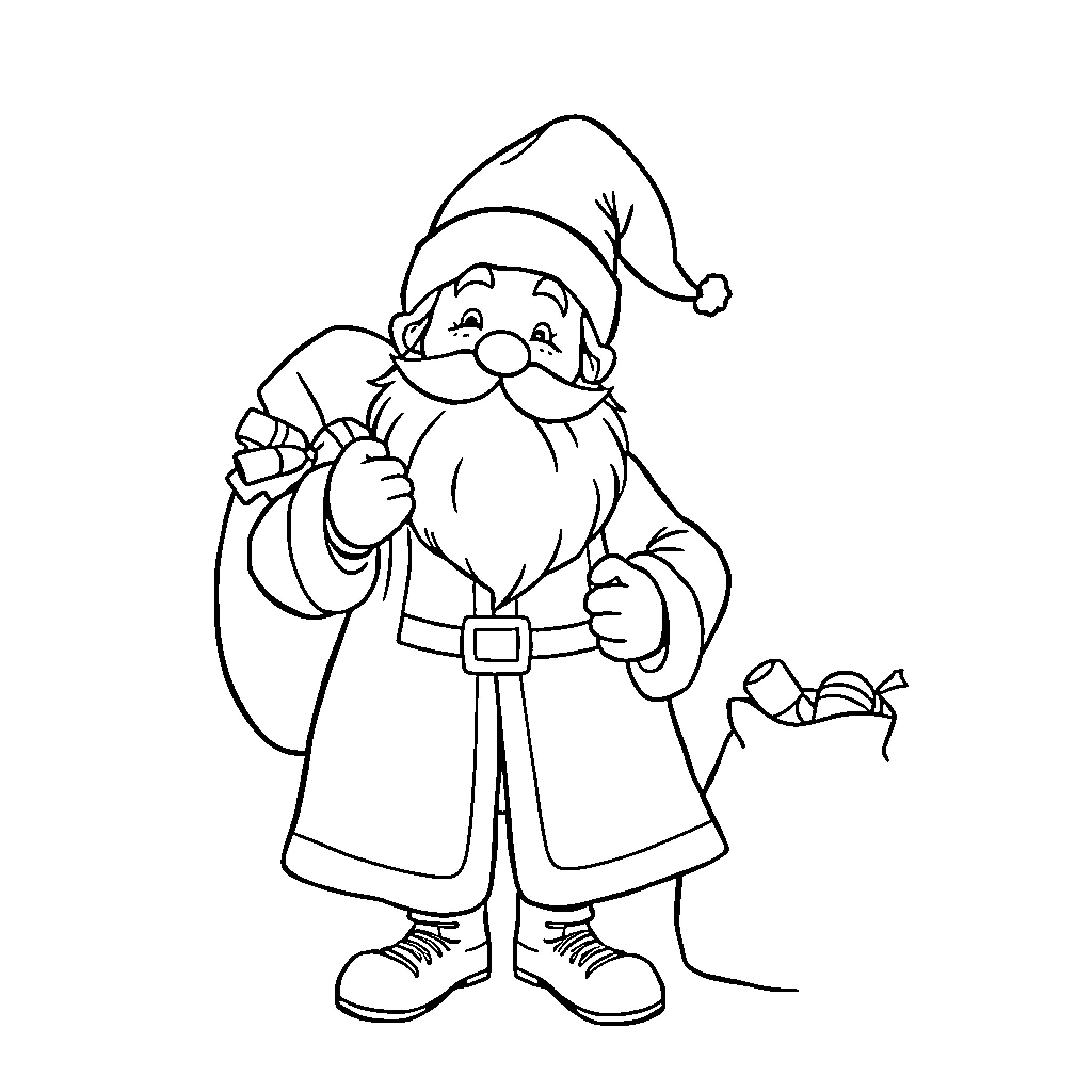 Saint Nicolas carrying gifts and wearing traditional attire Coloring Page (free black-and-white line drawing printable PDF for all, from beginners to advanced learners, including children, teens, adults, and seniors)
