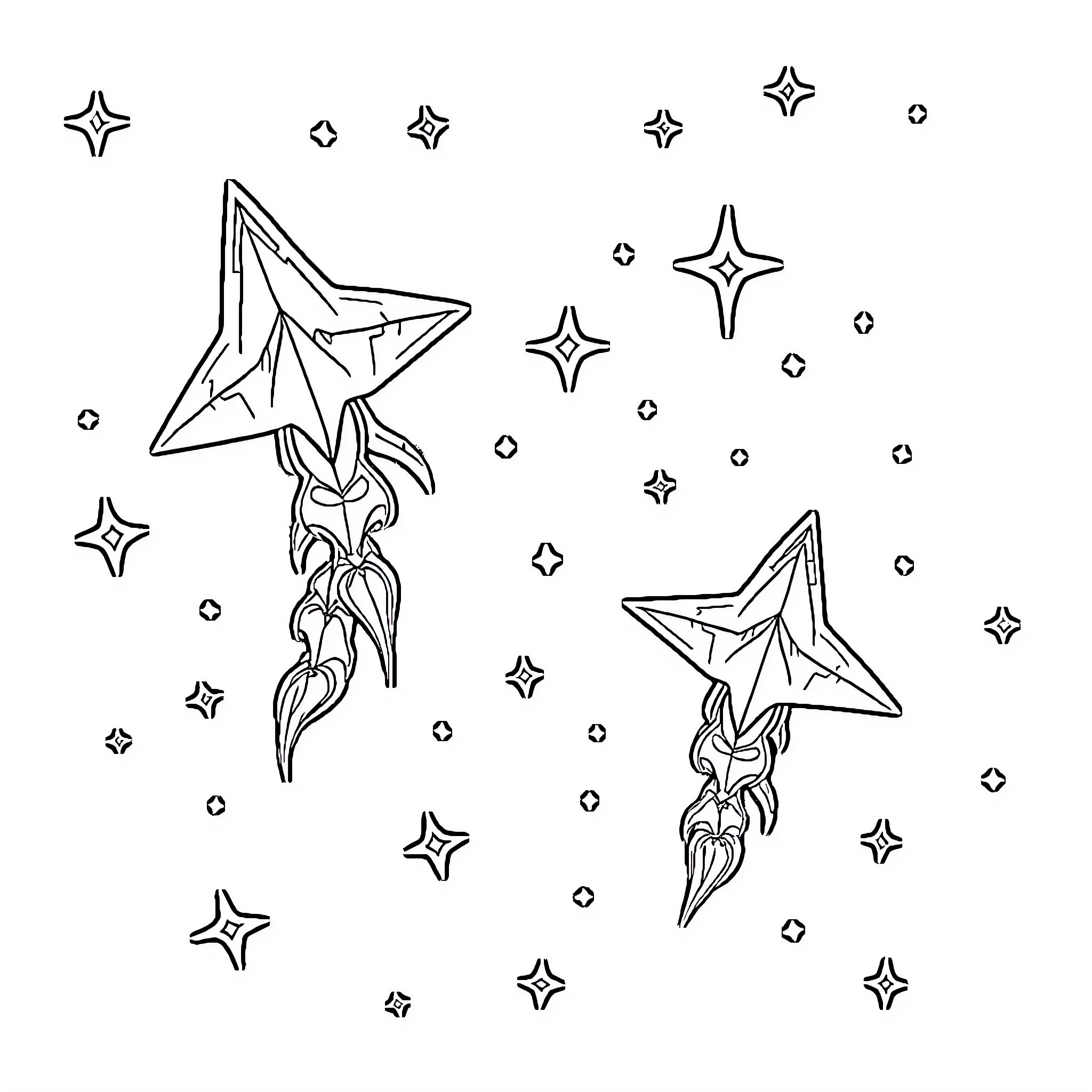 Tool Star-Shaped Shapes and Twirling Patterns Coloring Page (free black-and-white line drawing printable PDF for all, from beginners to advanced learners, including children, teens, adults, and seniors)