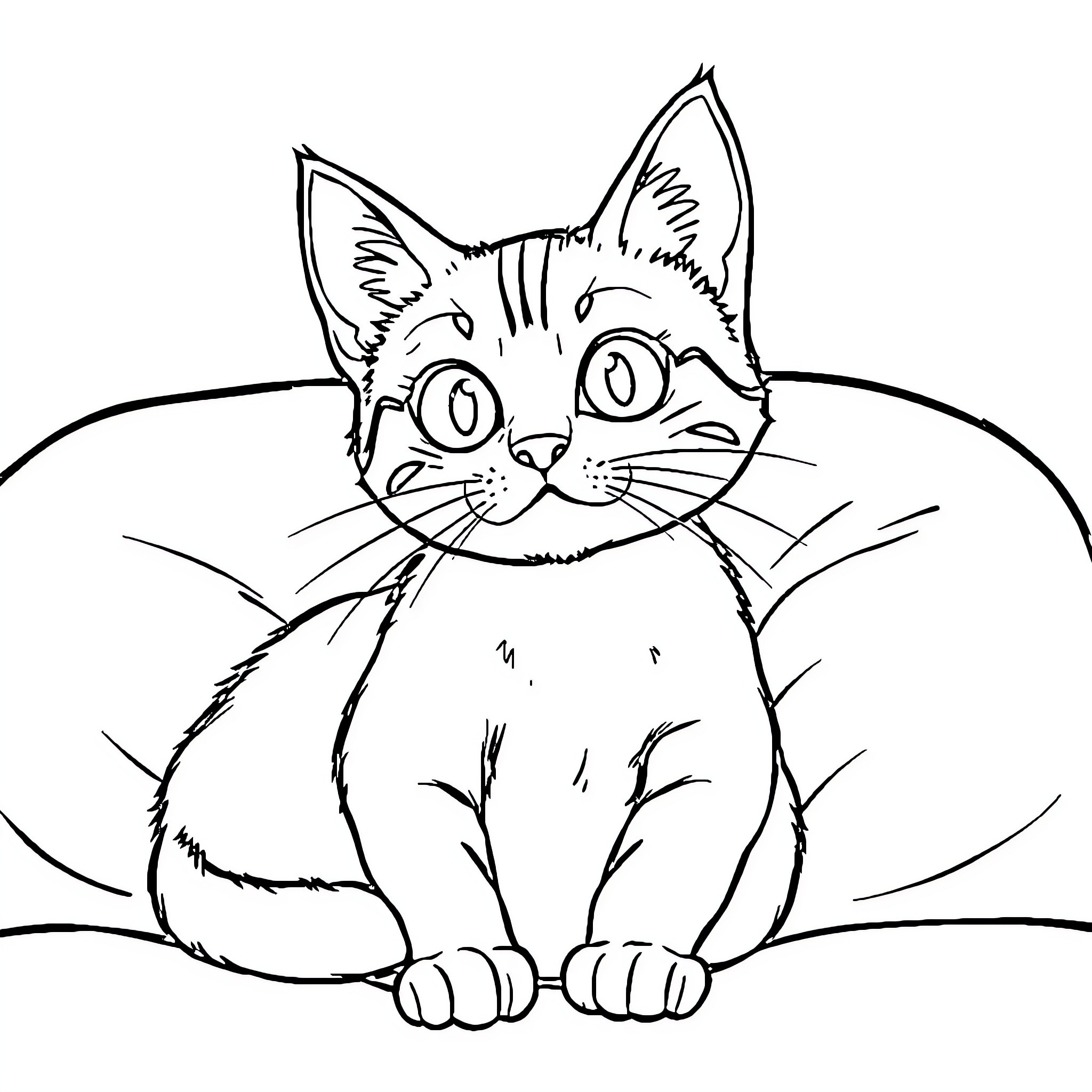 Cat peeking curiously from behind Coloring Page (free black-and-white line drawing printable PDF for all, from beginners to advanced learners, including children, teens, adults, and seniors)