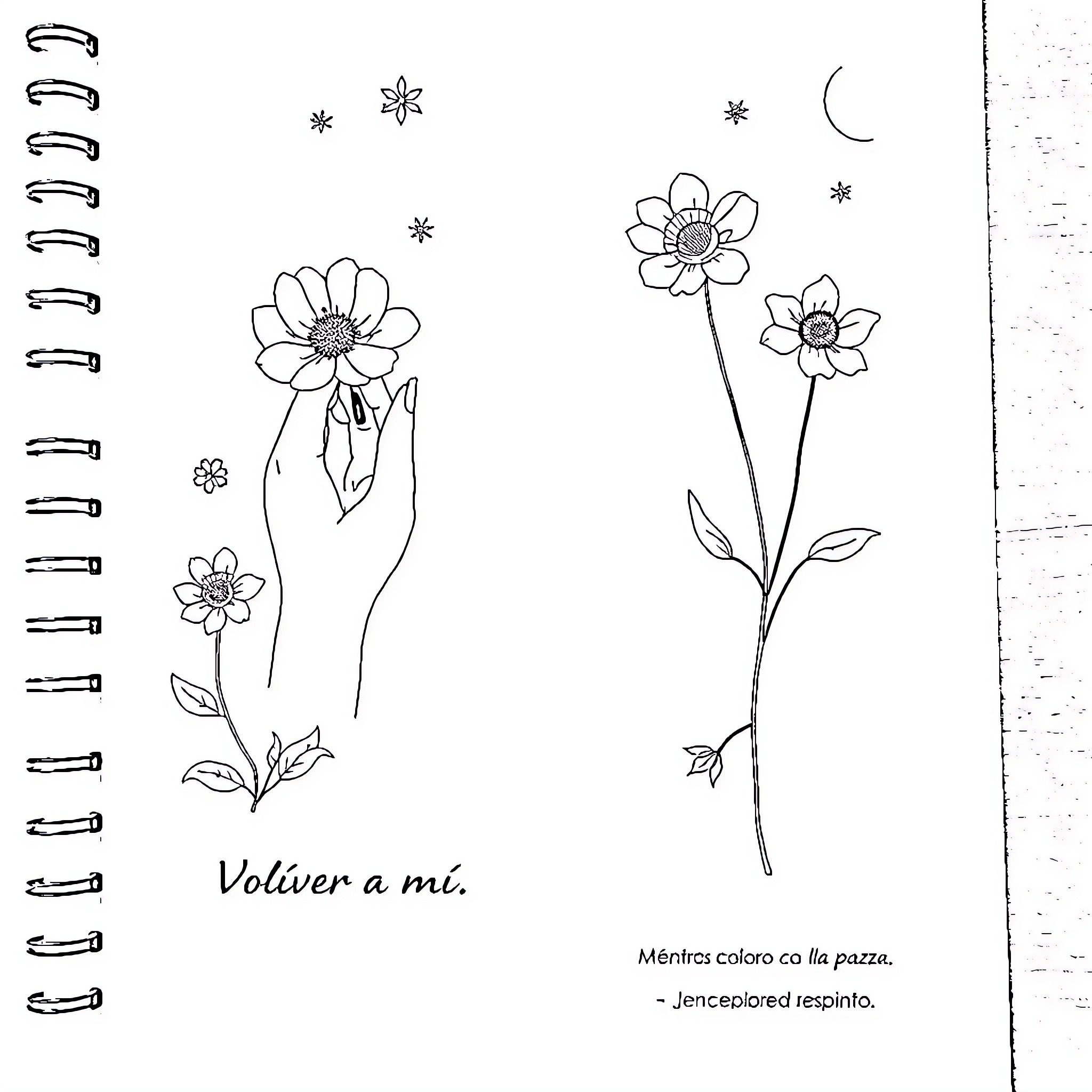 Flora with floral expressions and calming nature Coloring Page (free black-and-white line drawing printable PDF for all, from beginners to advanced learners, including children, teens, adults, and seniors)