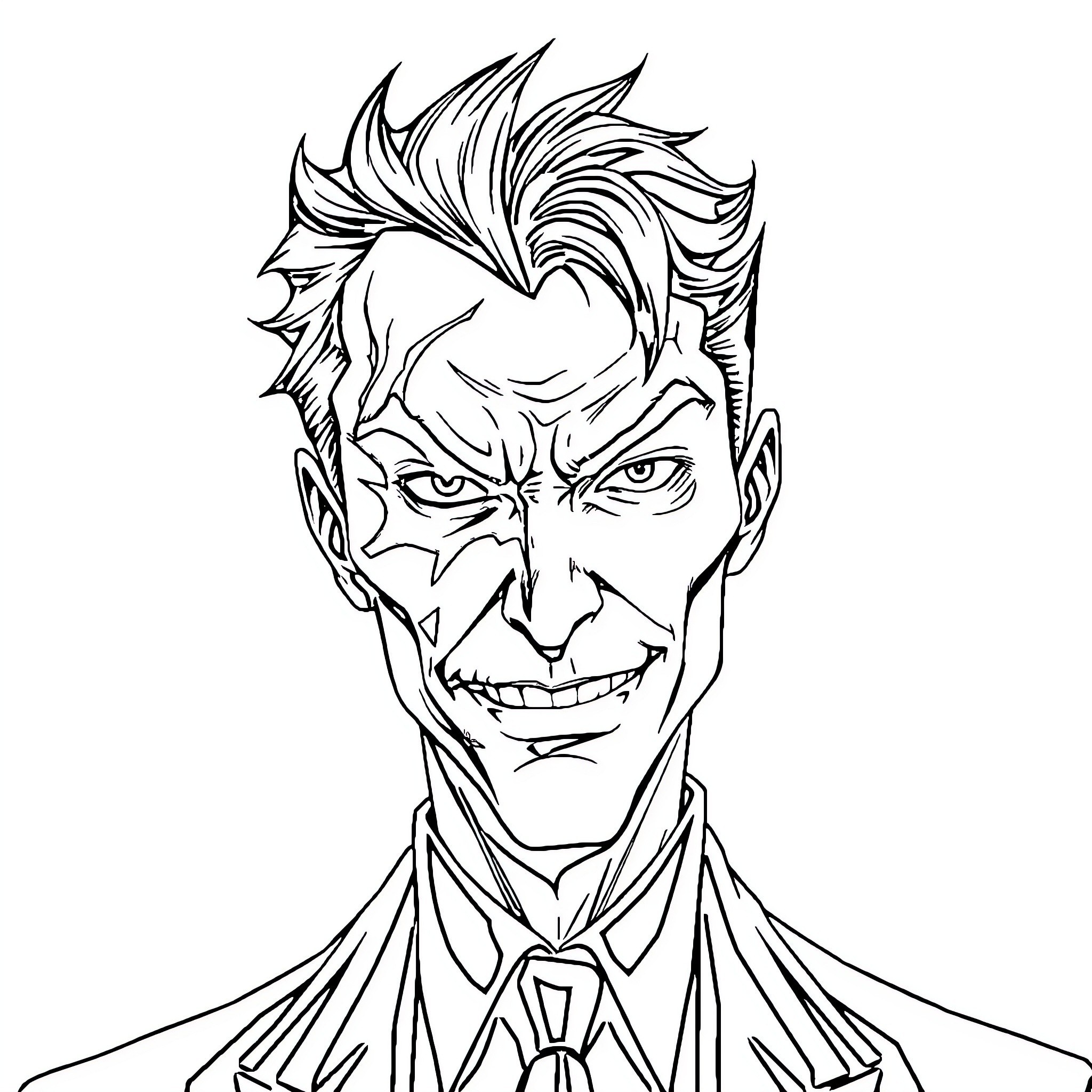 Face of a Mischievous Character in Suit Coloring Page (free black-and-white line drawing printable PDF for all, from beginners to advanced learners, including children, teens, adults, and seniors)