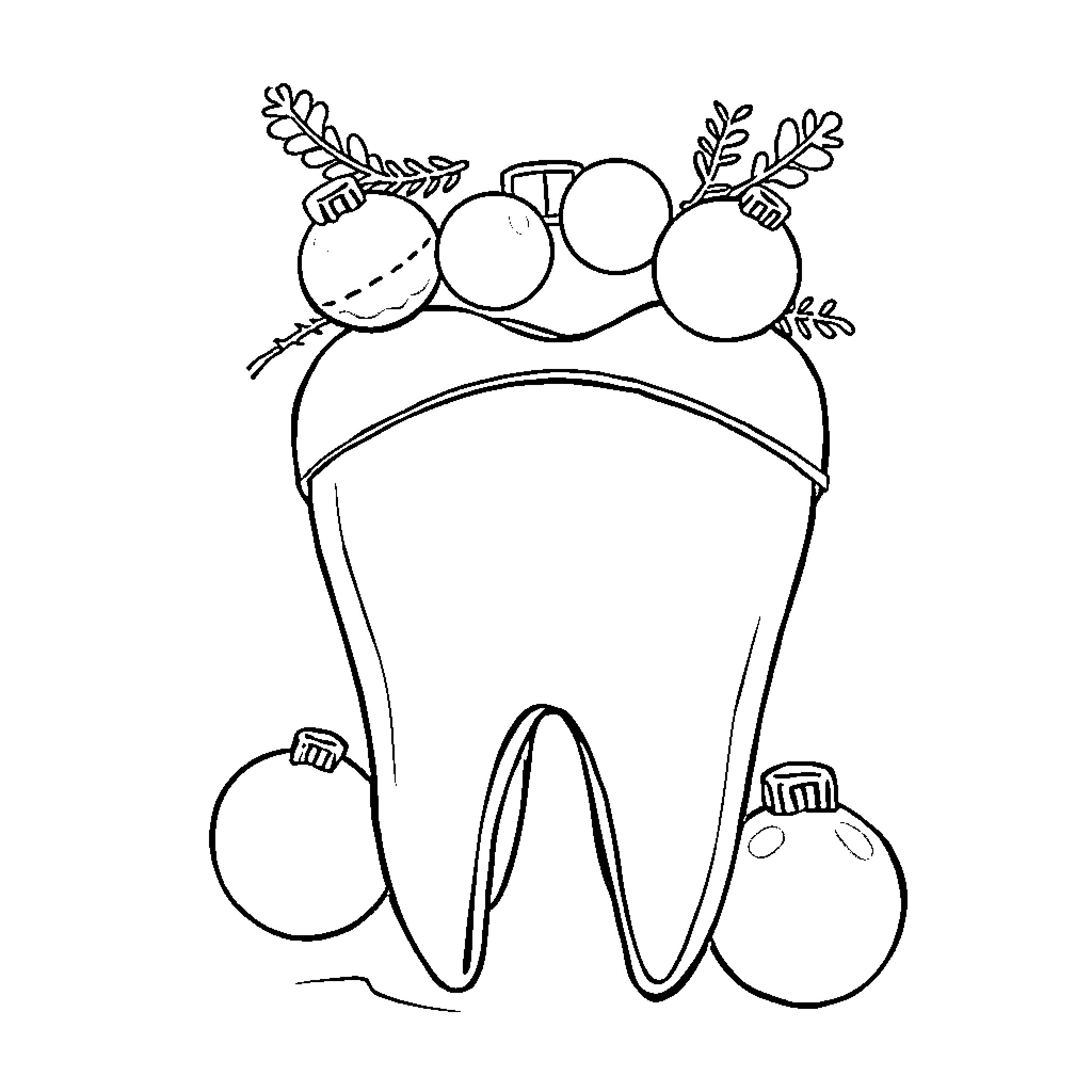 Tooth with Floral Adornments Coloring Page (free black-and-white line drawing printable PDF for all, from beginners to advanced learners, including children, teens, adults, and seniors)