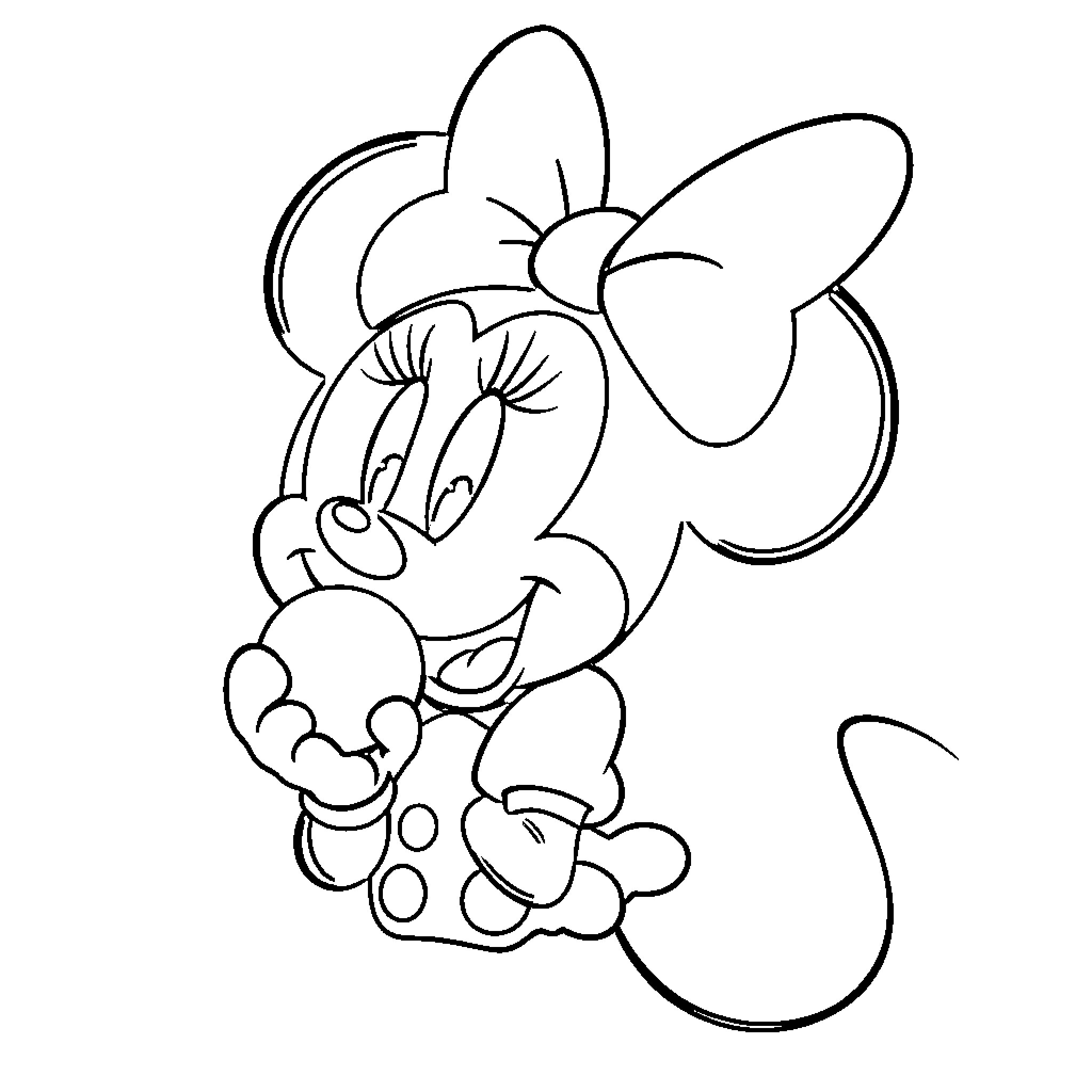 Minnie smiling and making a silly face Coloring Page (free black-and-white line drawing printable PDF for all, from beginners to advanced learners, including children, teens, adults, and seniors)