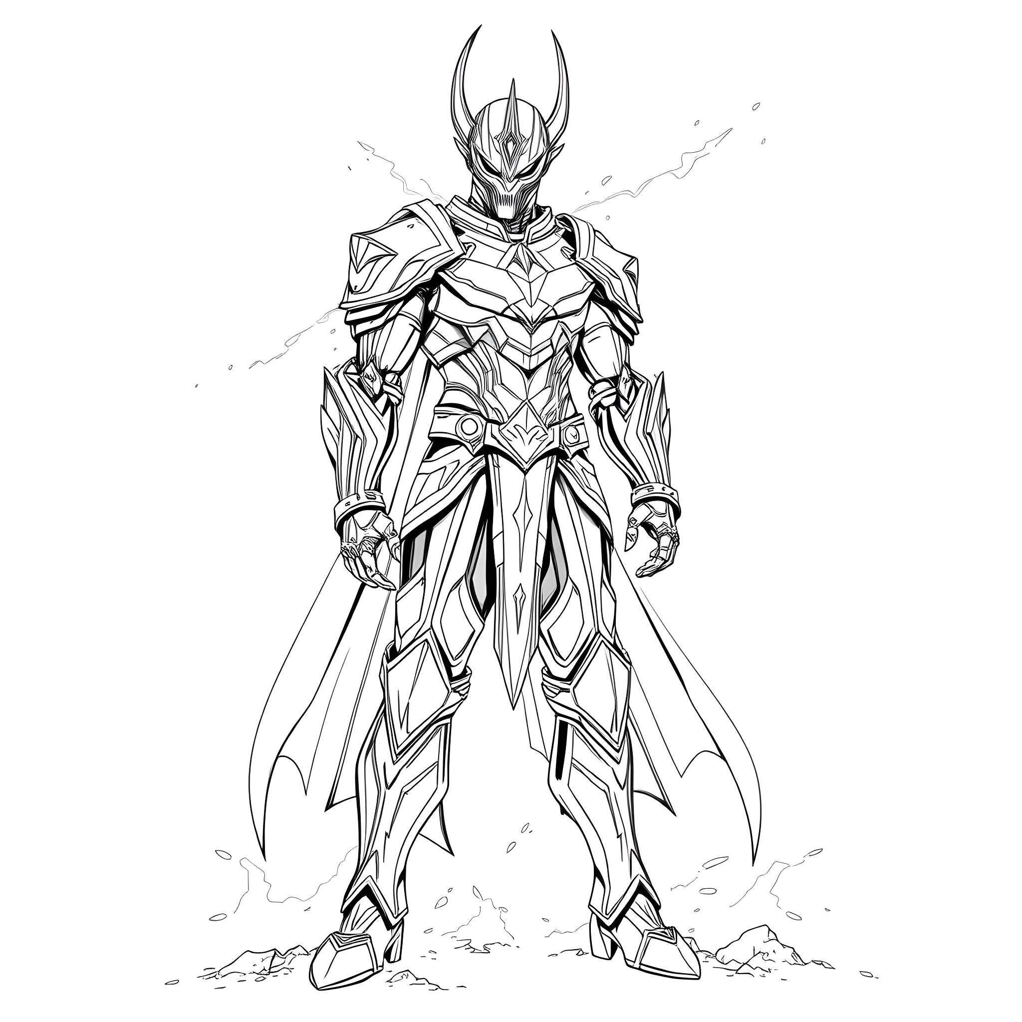 Mystallo - Powerful Warrior in Futuristic Armor Coloring Page (free black-and-white line drawing printable PDF for all, from beginners to advanced learners, including children, teens, adults, and seniors)