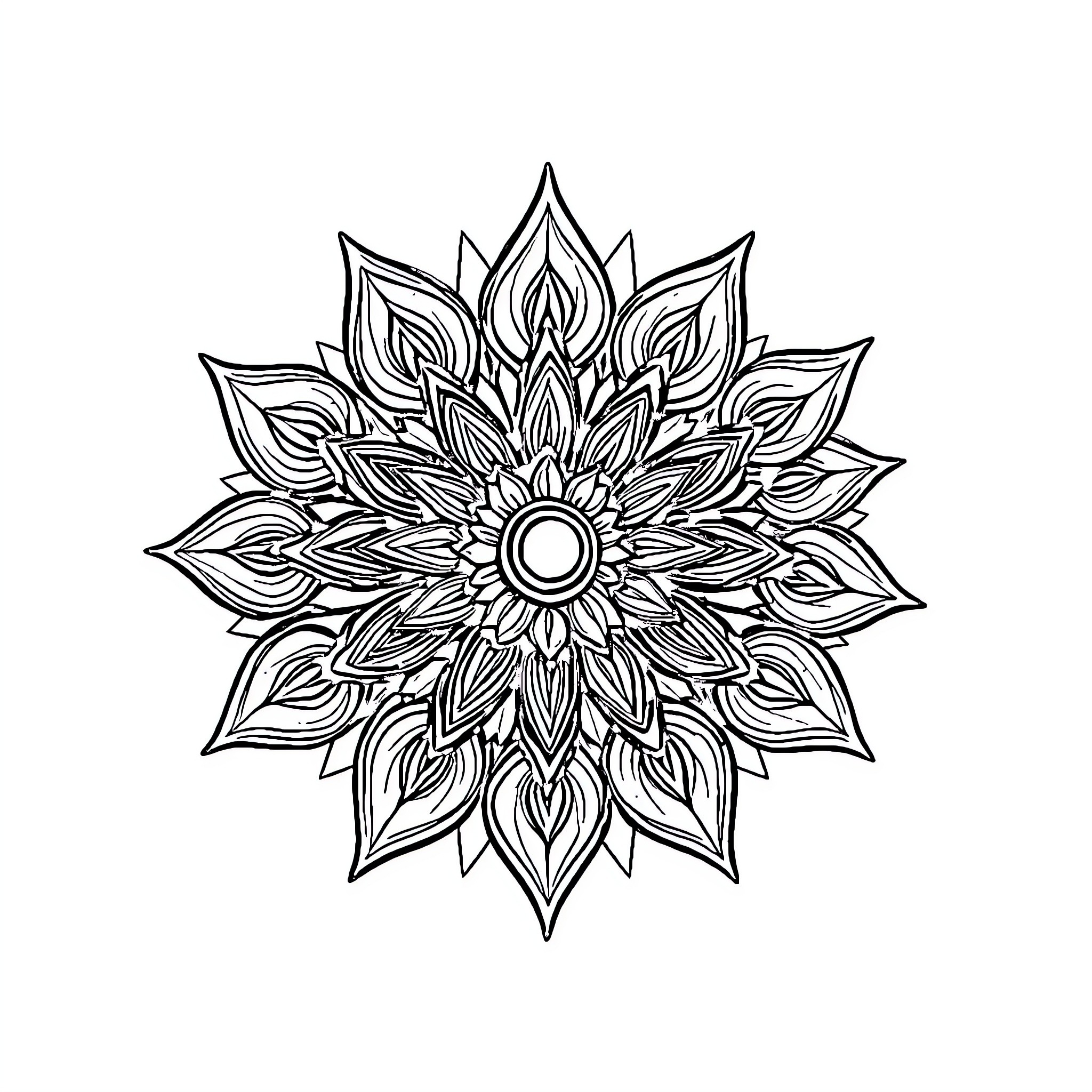 Aesthetic Intricate Floral Mandala Design Coloring Page (free black-and-white line drawing printable PDF for all, from beginners to advanced learners, including children, teens, adults, and seniors)
