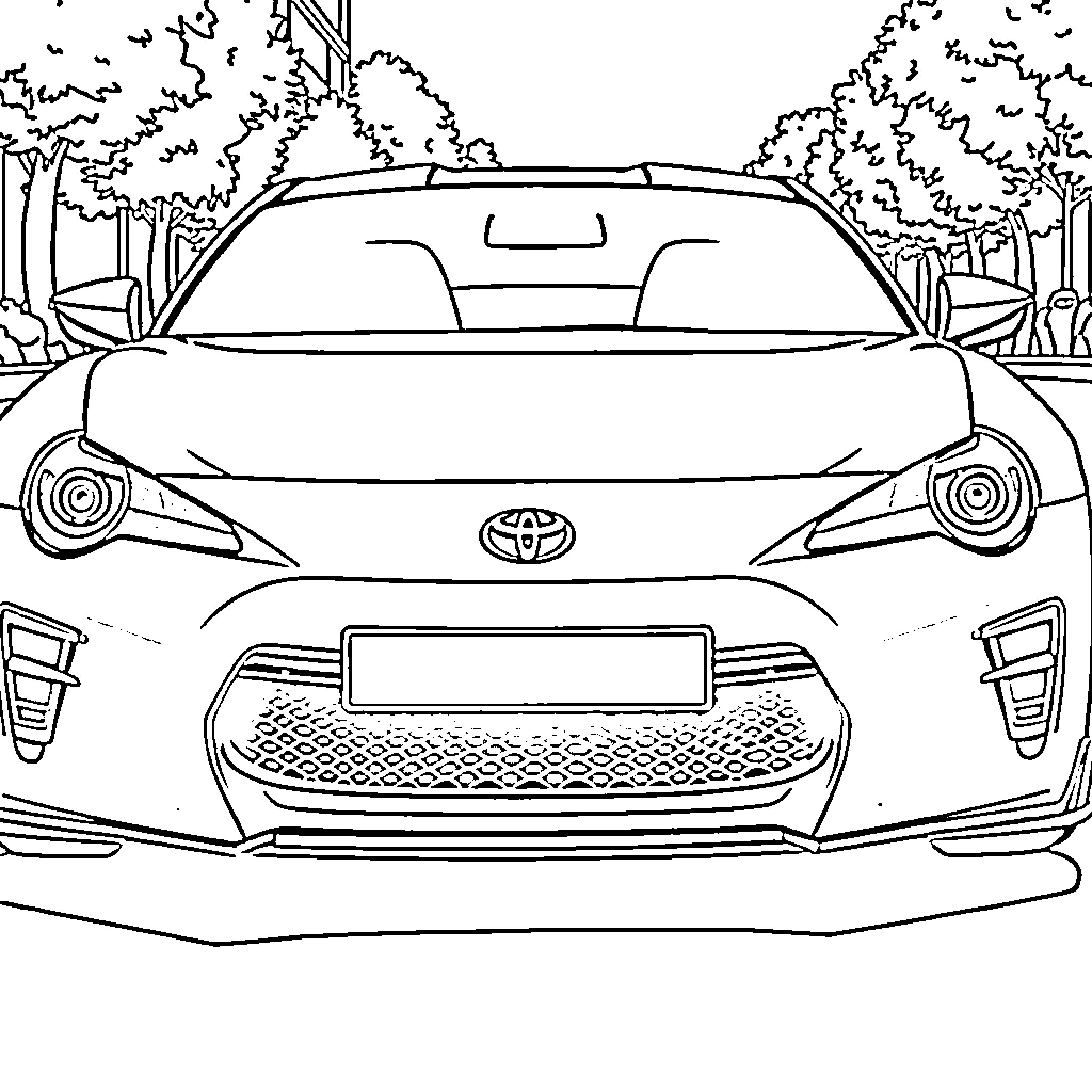 Toyota BRZ sports car in scenic outdoor setting Coloring Page (free black-and-white line drawing printable PDF for all, from beginners to advanced learners, including children, teens, adults, and seniors)