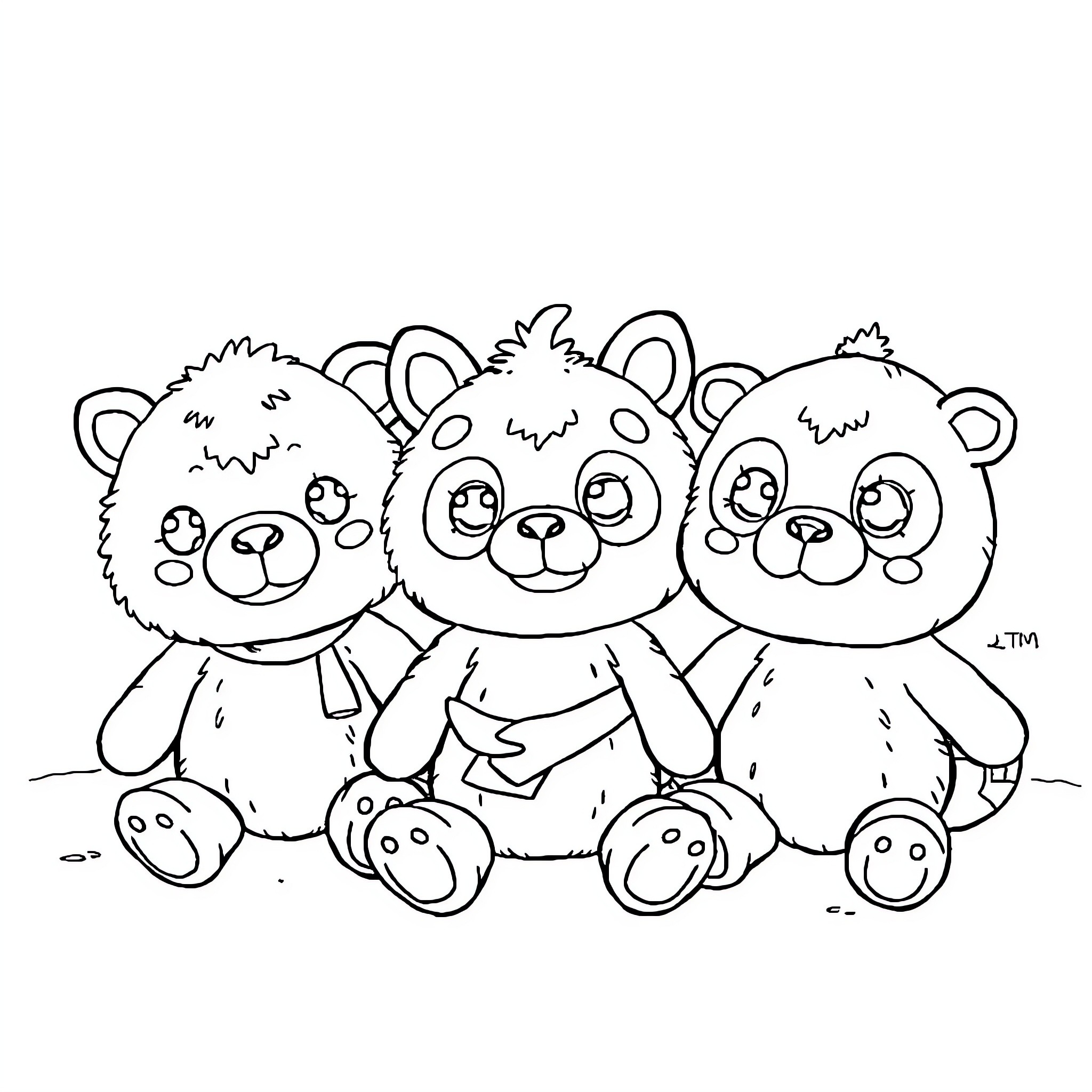 Stray Kids Plush Toy Trio in Playful Poses Coloring Page (free black-and-white line drawing printable PDF for all, from beginners to advanced learners, including children, teens, adults, and seniors)