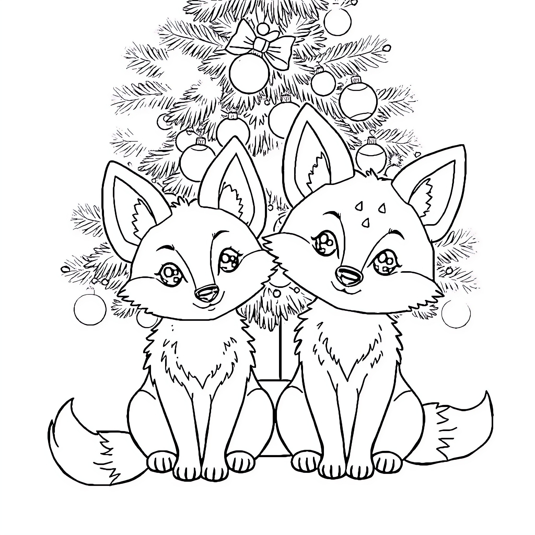 Fennec foxes sharing a festive moment Coloring Page (free black-and-white line drawing printable PDF for all, from beginners to advanced learners, including children, teens, adults, and seniors)