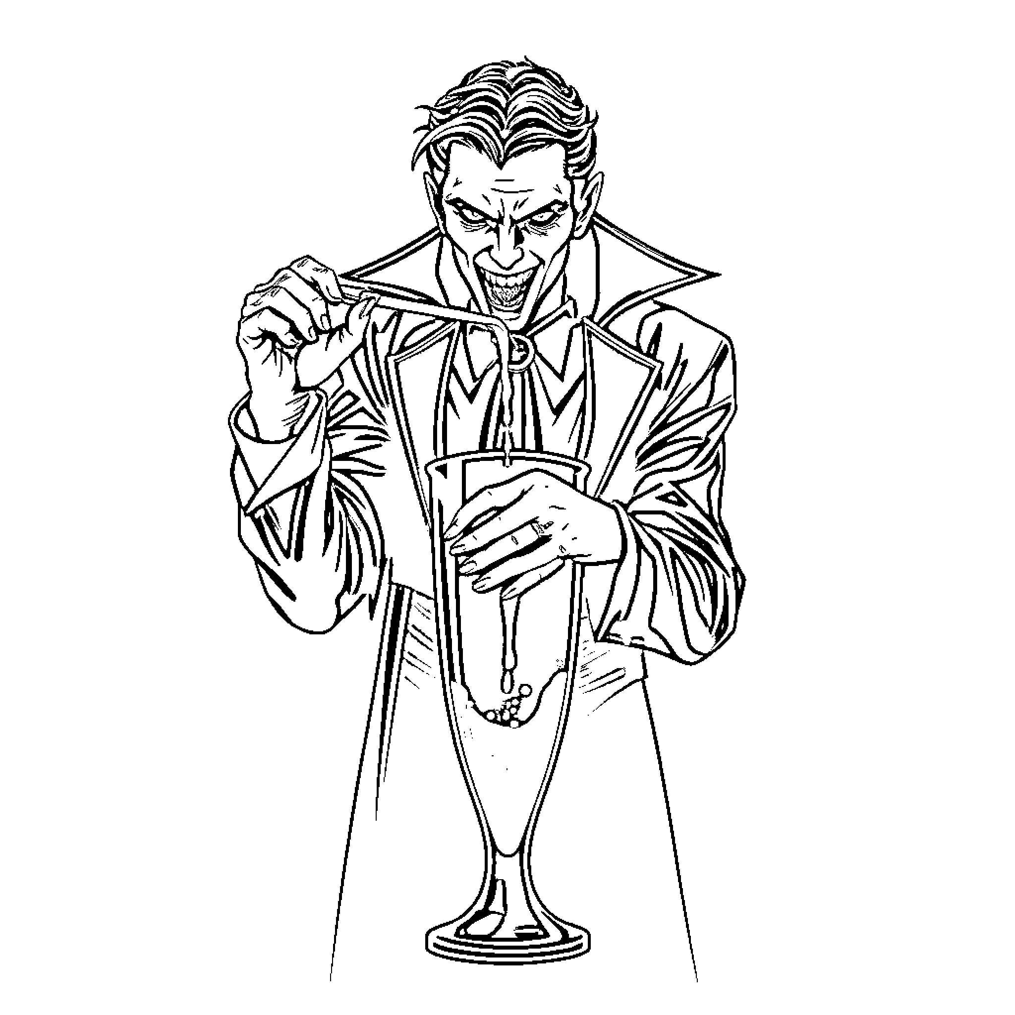 Vampire bartender mixing a drink with flair Coloring Page (free black-and-white line drawing printable PDF for all, from beginners to advanced learners, including children, teens, adults, and seniors)