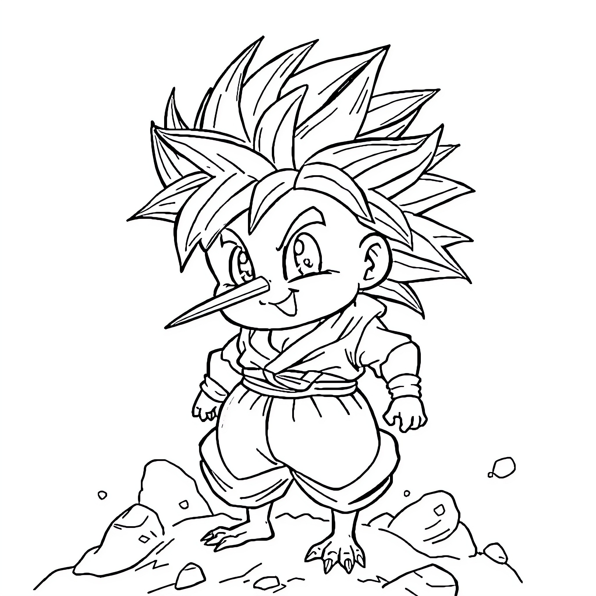 Kiwi cartoon character in battle stance Coloring Page (free black-and-white line drawing printable PDF for all, from beginners to advanced learners, including children, teens, adults, and seniors)