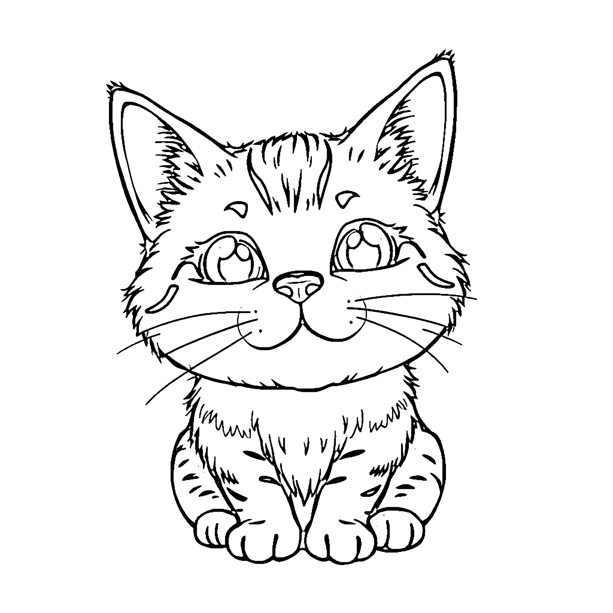 Cat with Curious Expression Coloring Page (free black-and-white line drawing printable PDF for all, from beginners to advanced learners, including children, teens, adults, and seniors)