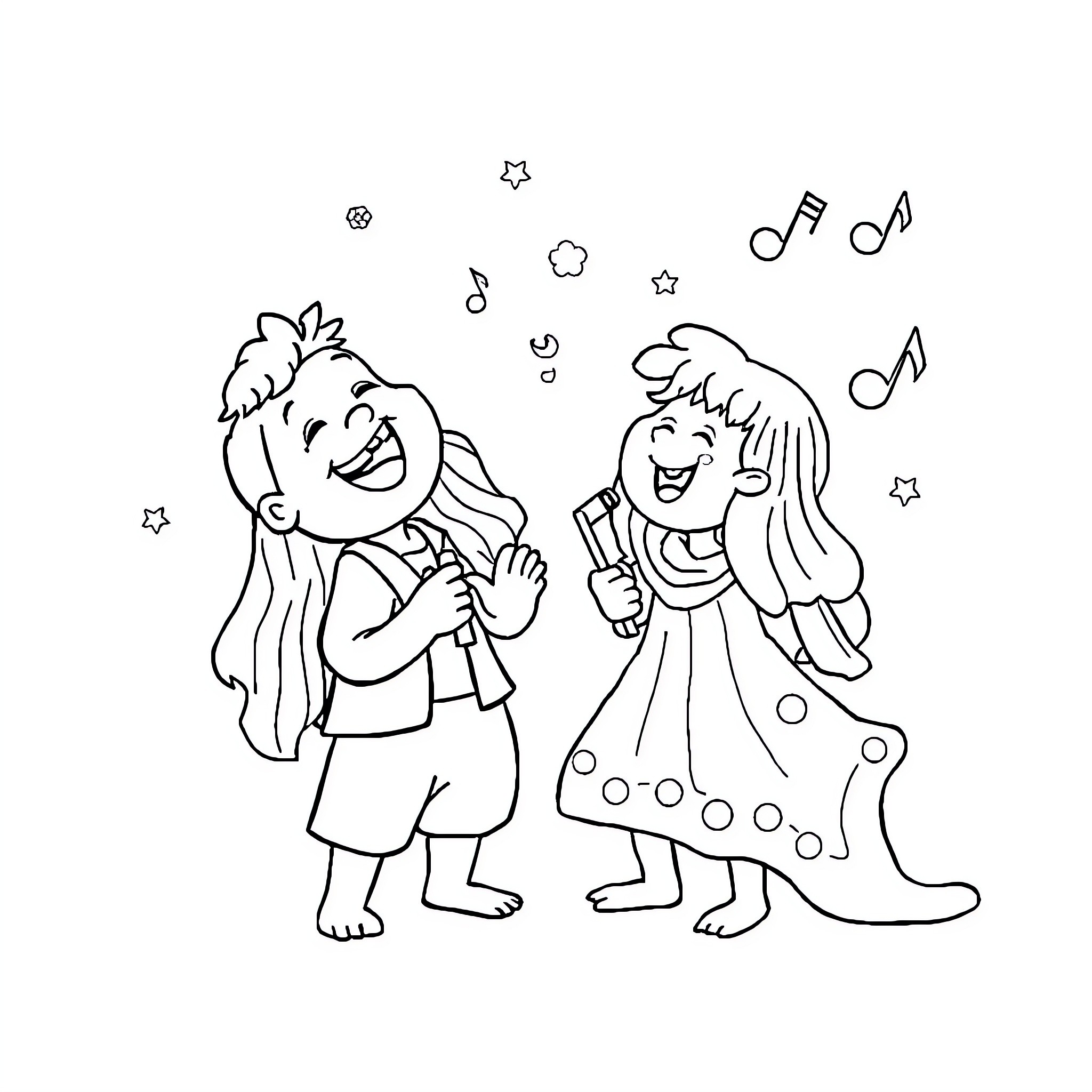 Tralalero Children Singing and Dancing Joyfully Coloring Page (free black-and-white line drawing printable PDF for all, from beginners to advanced learners, including children, teens, adults, and seniors)