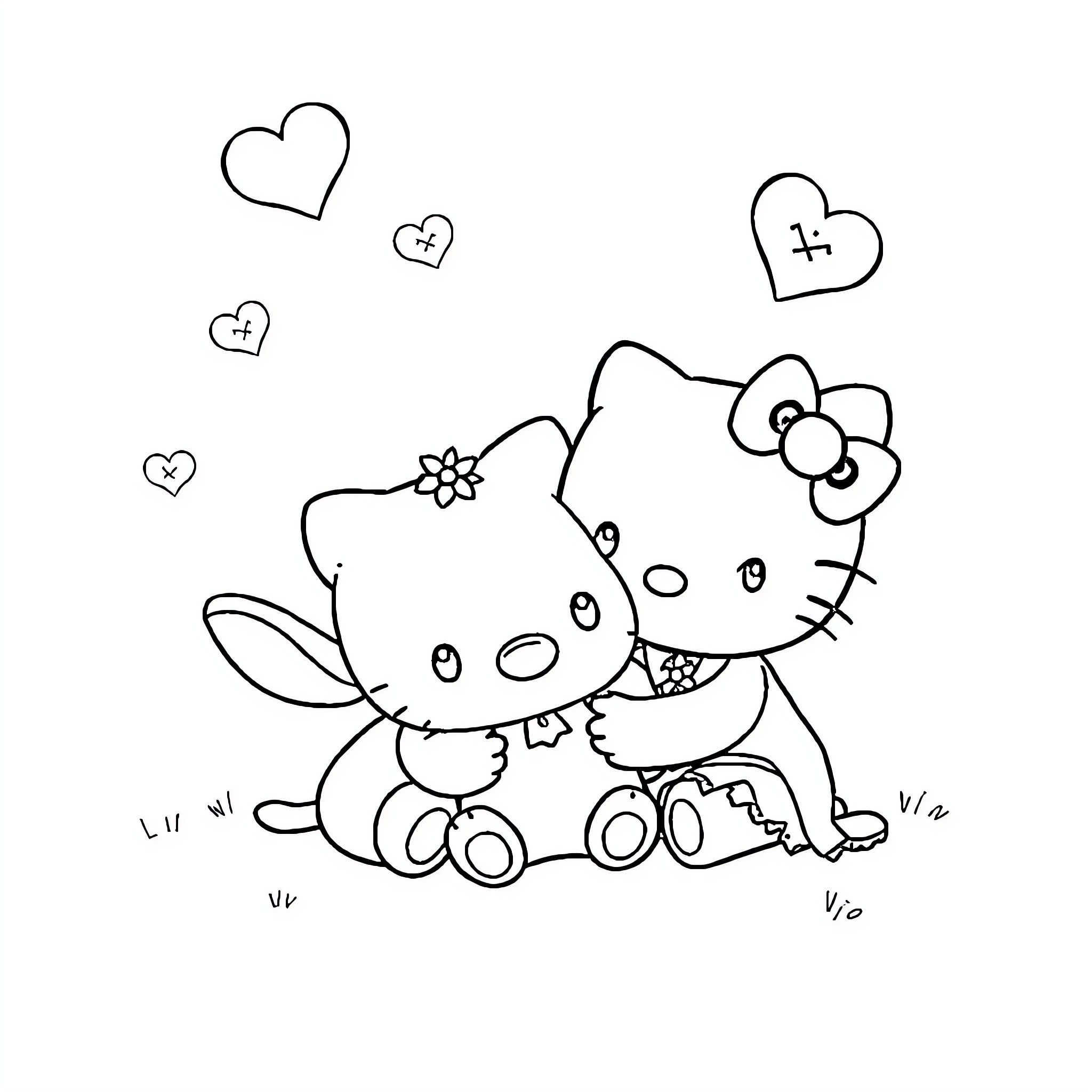 Hello Kitty enjoying a relaxing moment Coloring Page (free black-and-white line drawing printable PDF for all, from beginners to advanced learners, including children, teens, adults, and seniors)