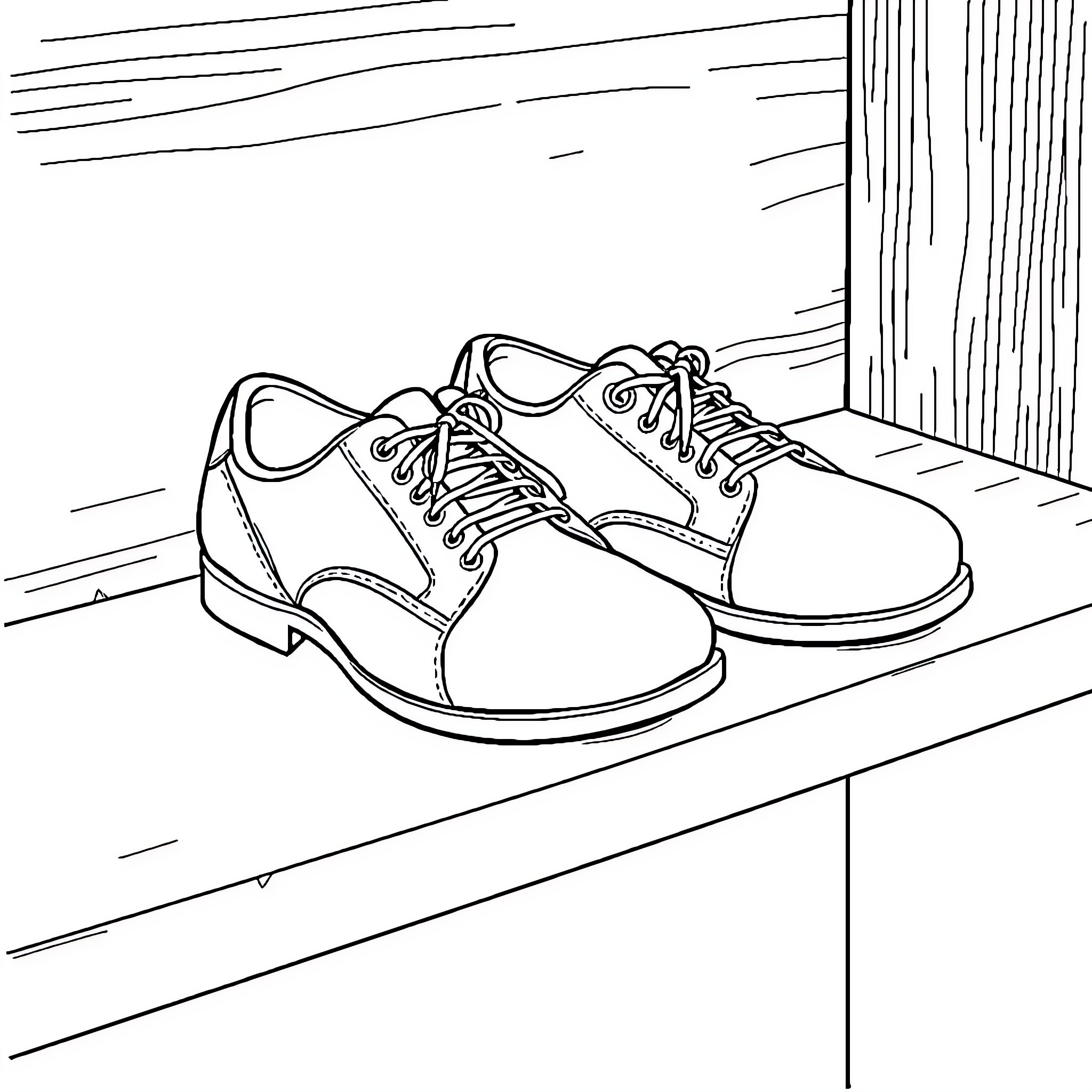 Shoe on the wooden floor Coloring Page (free black-and-white line drawing printable PDF for all, from beginners to advanced learners, including children, teens, adults, and seniors)