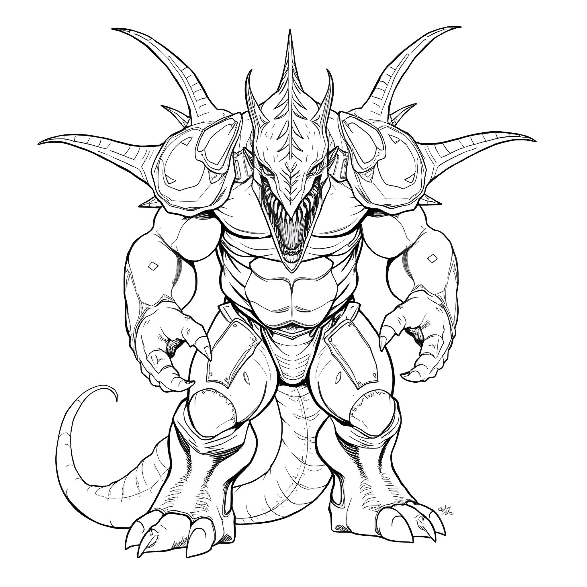 Nemesis, the Fierce and Formidable Creature Coloring Page (free black-and-white line drawing printable PDF for all, from beginners to advanced learners, including children, teens, adults, and seniors)