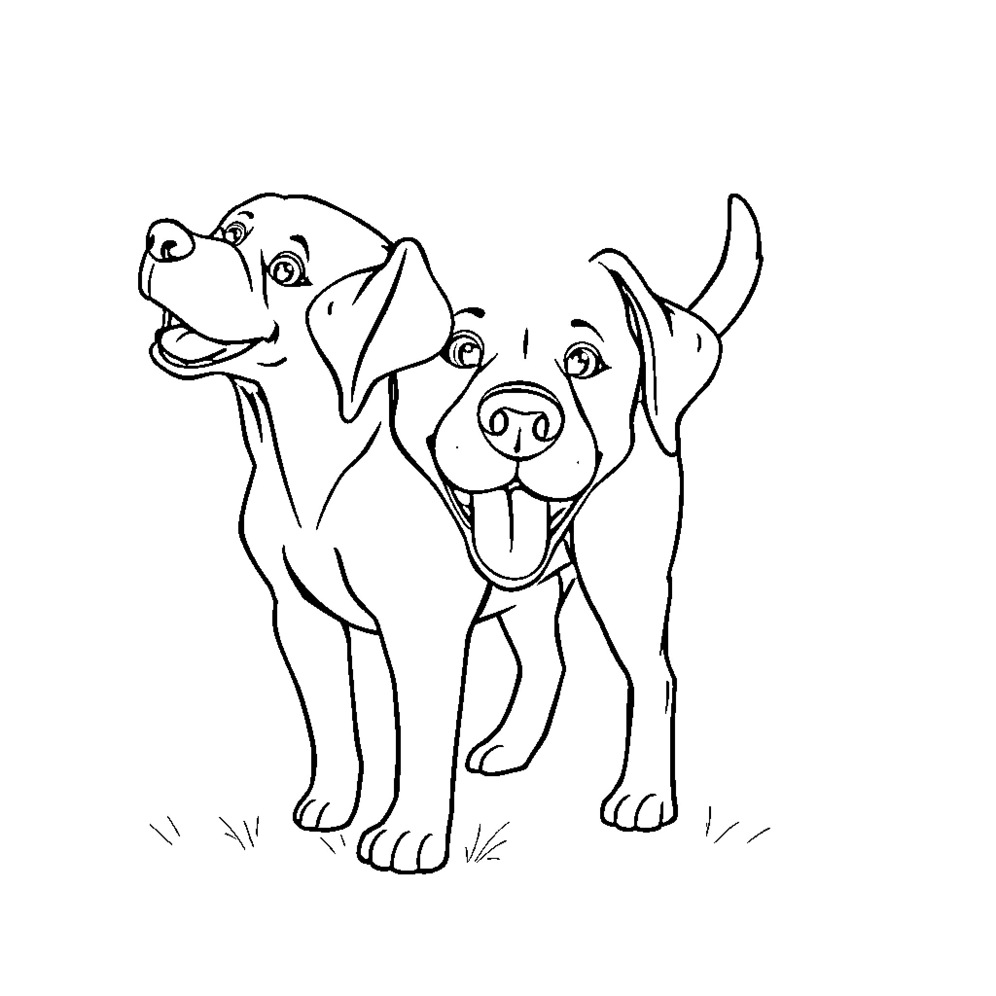 Labrador puppies playing joyfully Coloring Page (free black-and-white line drawing printable PDF for all, from beginners to advanced learners, including children, teens, adults, and seniors)