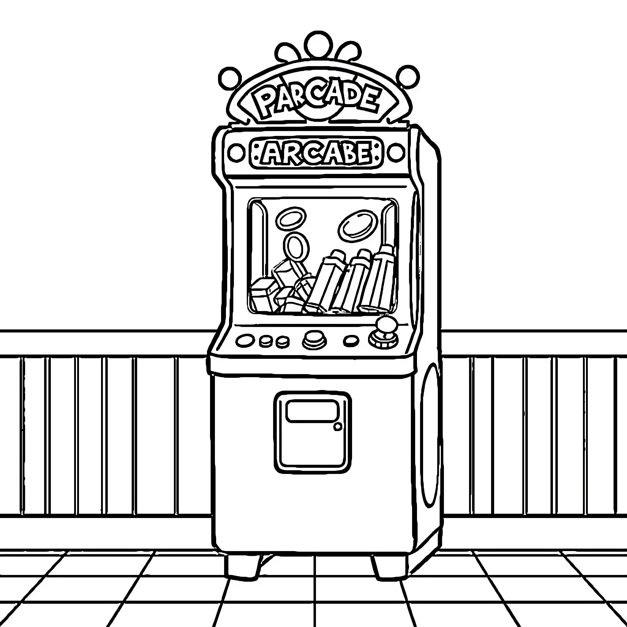 Coin-operated arcade game machine Coloring Page (free black-and-white line drawing printable PDF for all, from beginners to advanced learners, including children, teens, adults, and seniors)