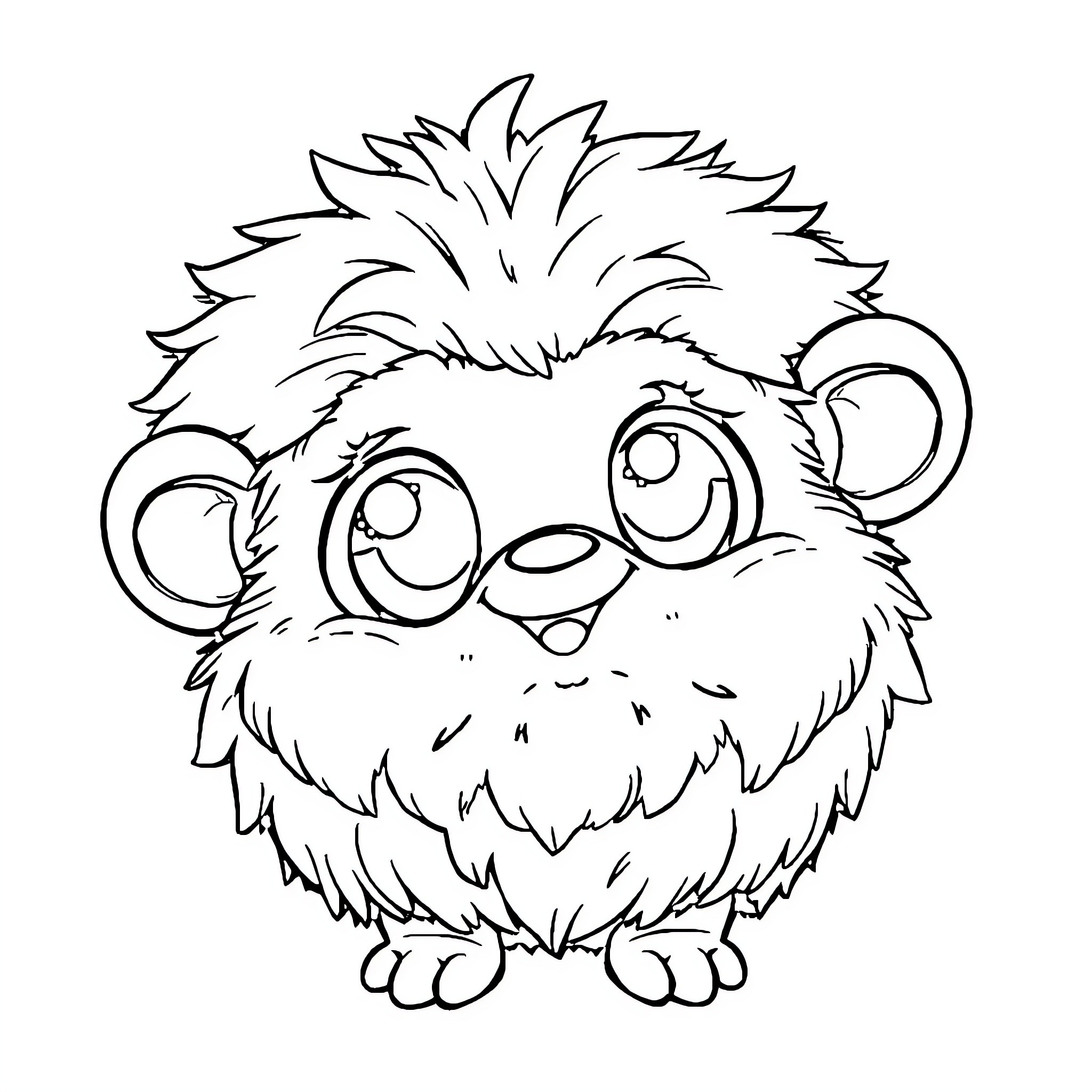 Labubu the Cute and Fuzzy Creature Coloring Page (free black-and-white line drawing printable PDF for all, from beginners to advanced learners, including children, teens, adults, and seniors)