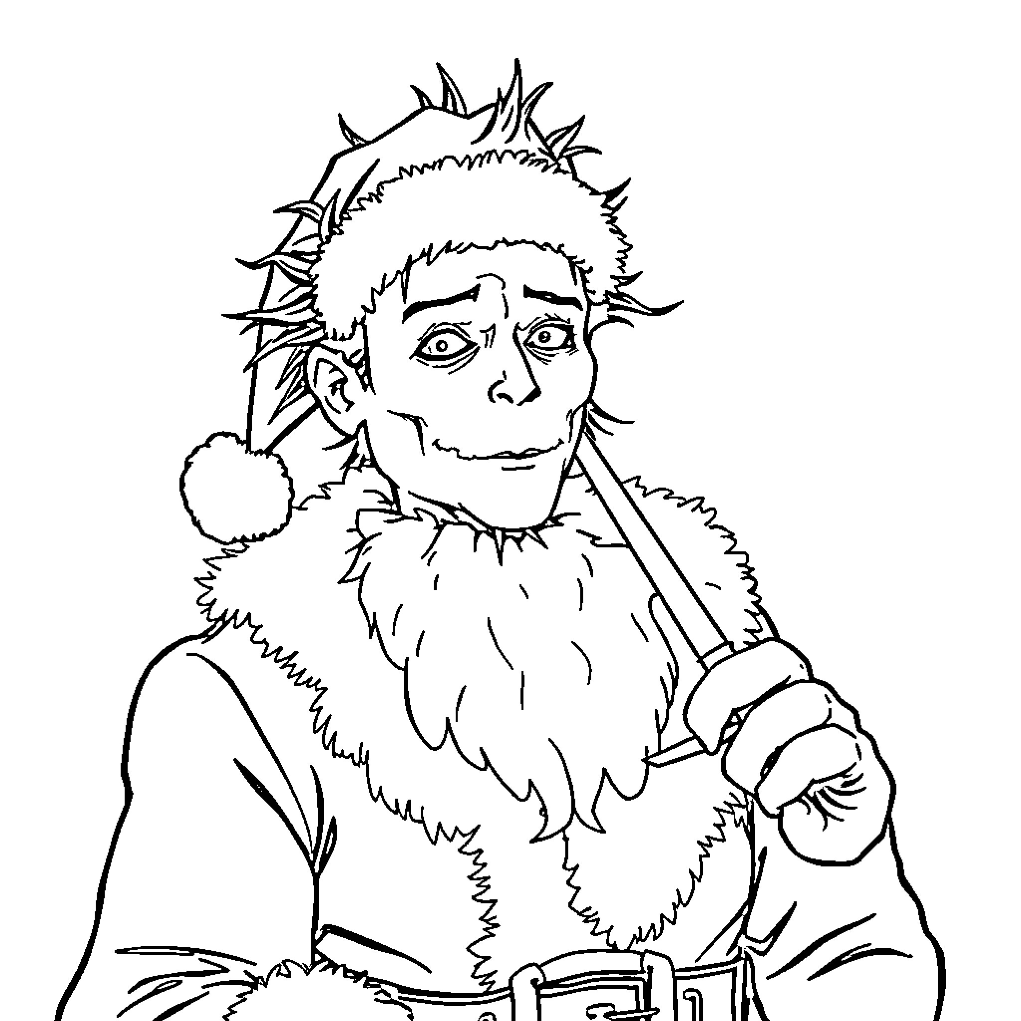 Edward Scissorhands creating unique hairstyles Coloring Page (free black-and-white line drawing printable PDF for all, from beginners to advanced learners, including children, teens, adults, and seniors)