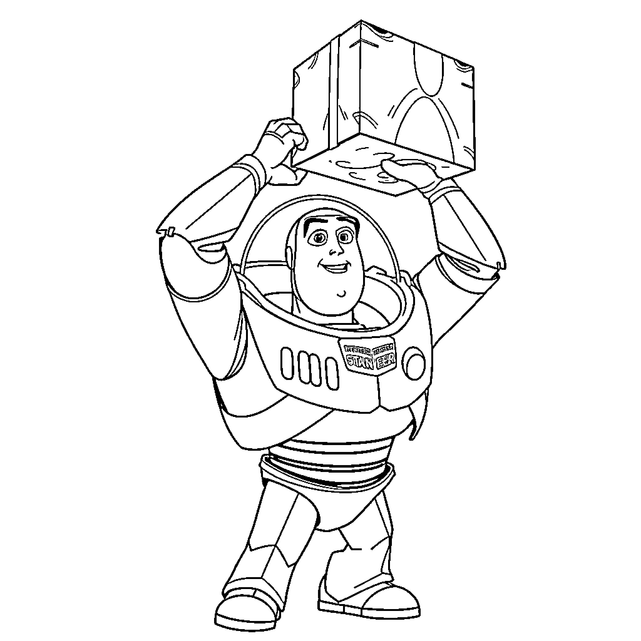 Buzz Lightyear in action-packed pose Coloring Page (free black-and-white line drawing printable PDF for all, from beginners to advanced learners, including children, teens, adults, and seniors)