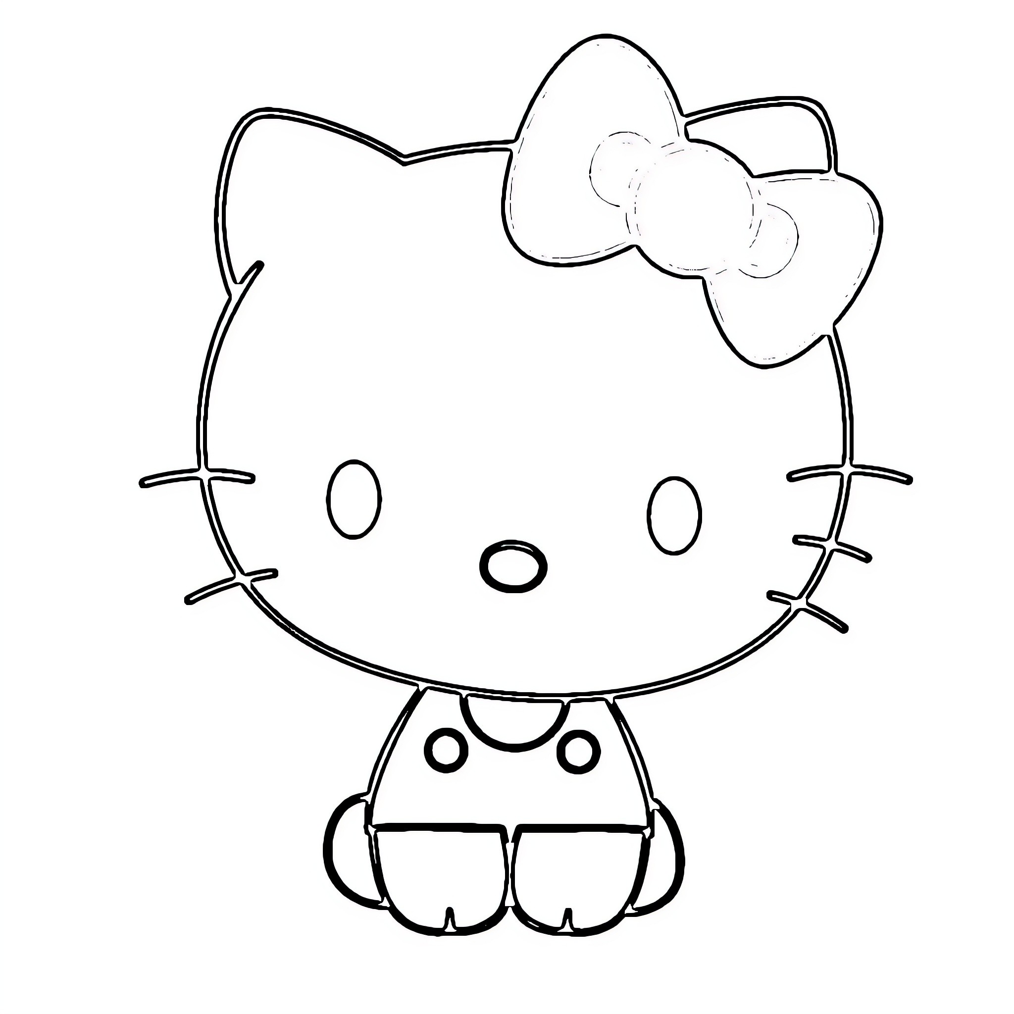Hello Kitty cheerful character in outline Coloring Page (free black-and-white line drawing printable PDF for all, from beginners to advanced learners, including children, teens, adults, and seniors)