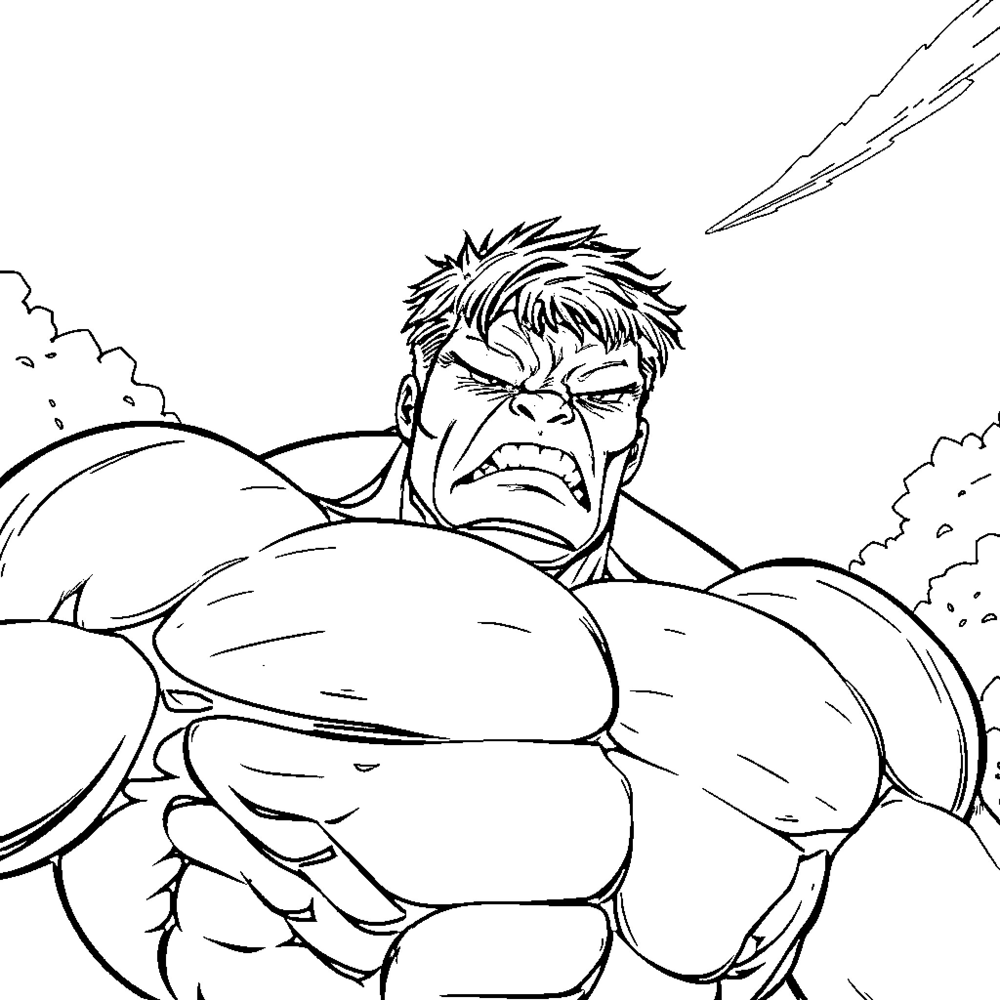 Hulk raging with powerful expression Coloring Page (free black-and-white line drawing printable PDF for all, from beginners to advanced learners, including children, teens, adults, and seniors)
