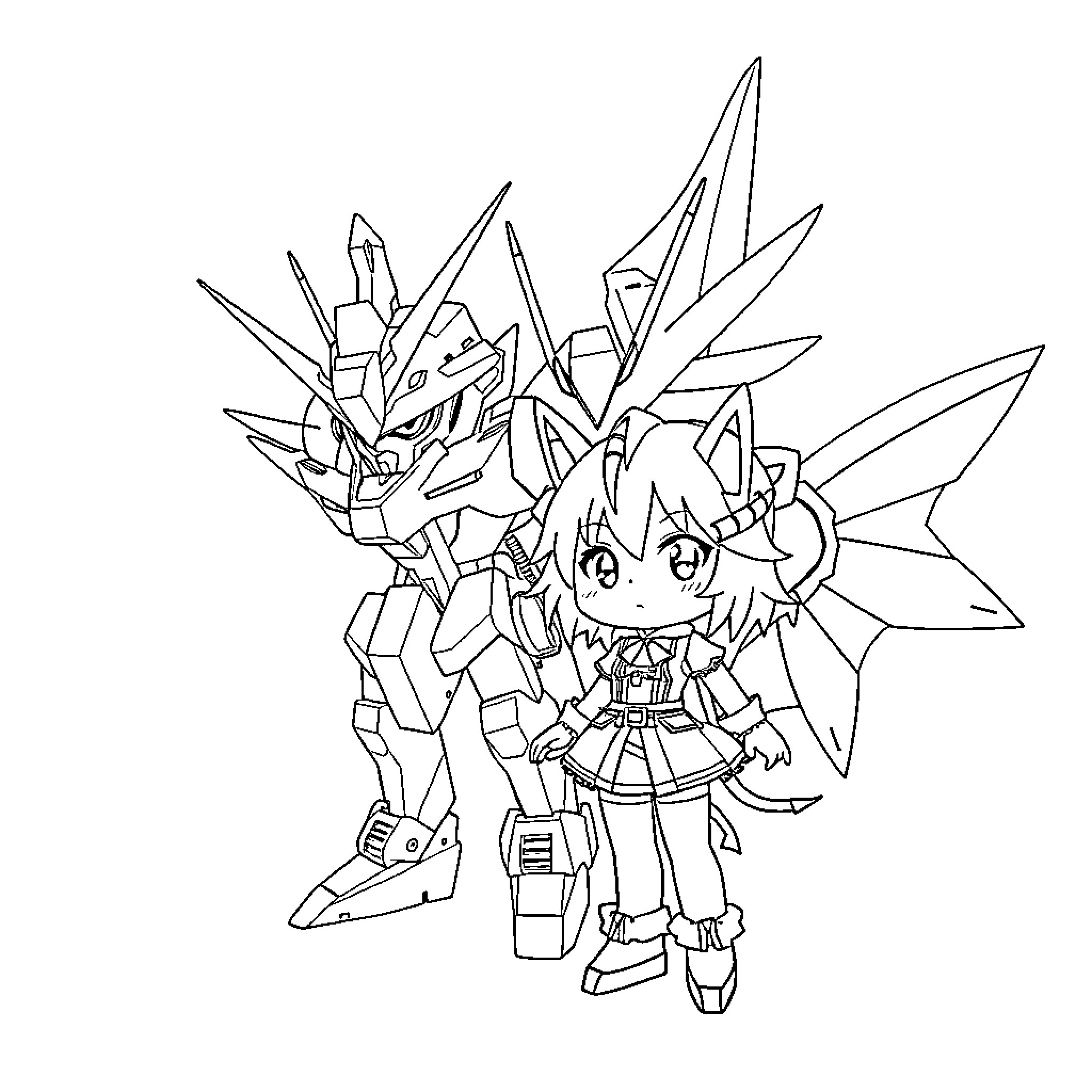 Kuromi in her signature mech suit Coloring Page (free black-and-white line drawing printable PDF for all, from beginners to advanced learners, including children, teens, adults, and seniors)