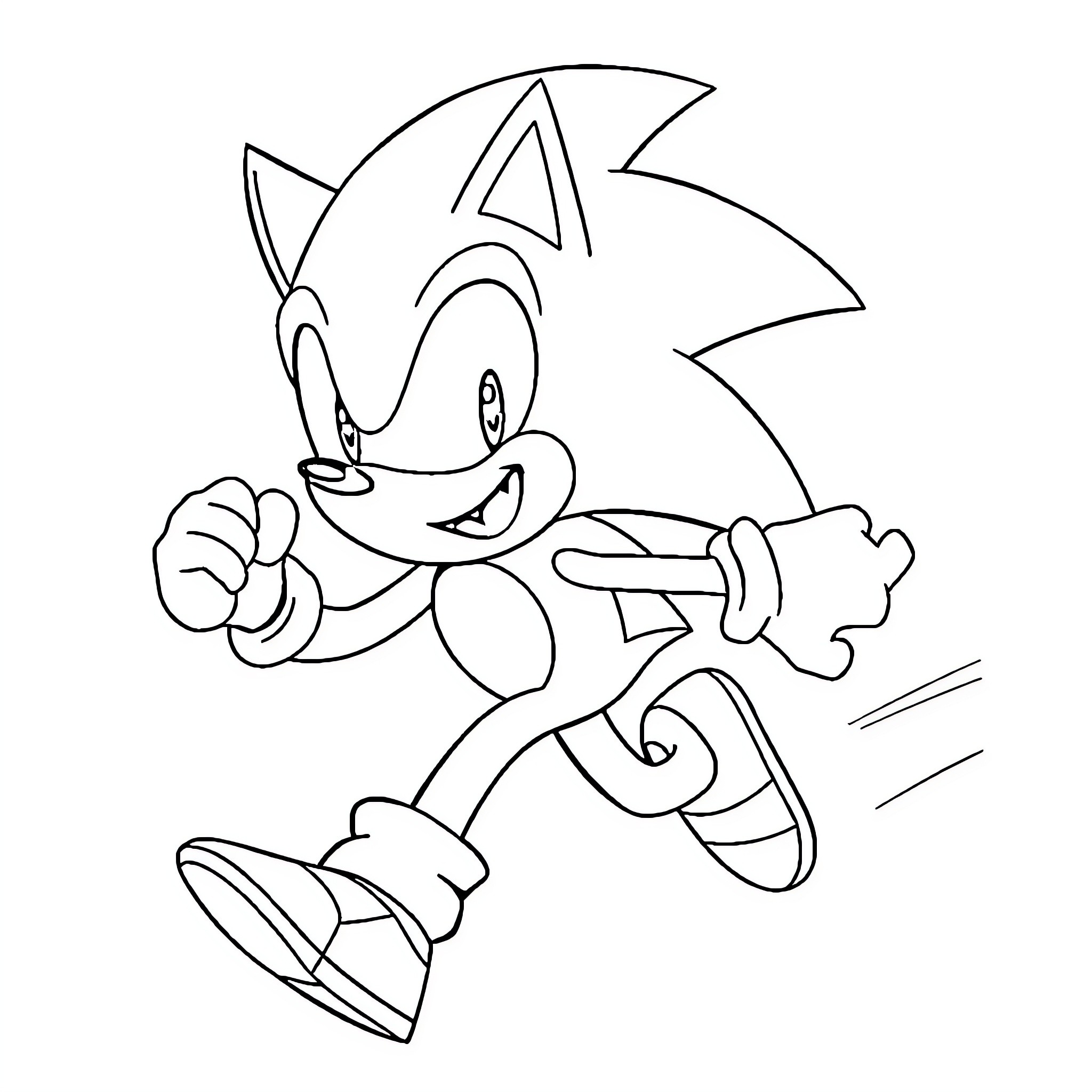 Sonic the Hedgehog running with determination Coloring Page (free black-and-white line drawing printable PDF for all, from beginners to advanced learners, including children, teens, adults, and seniors)