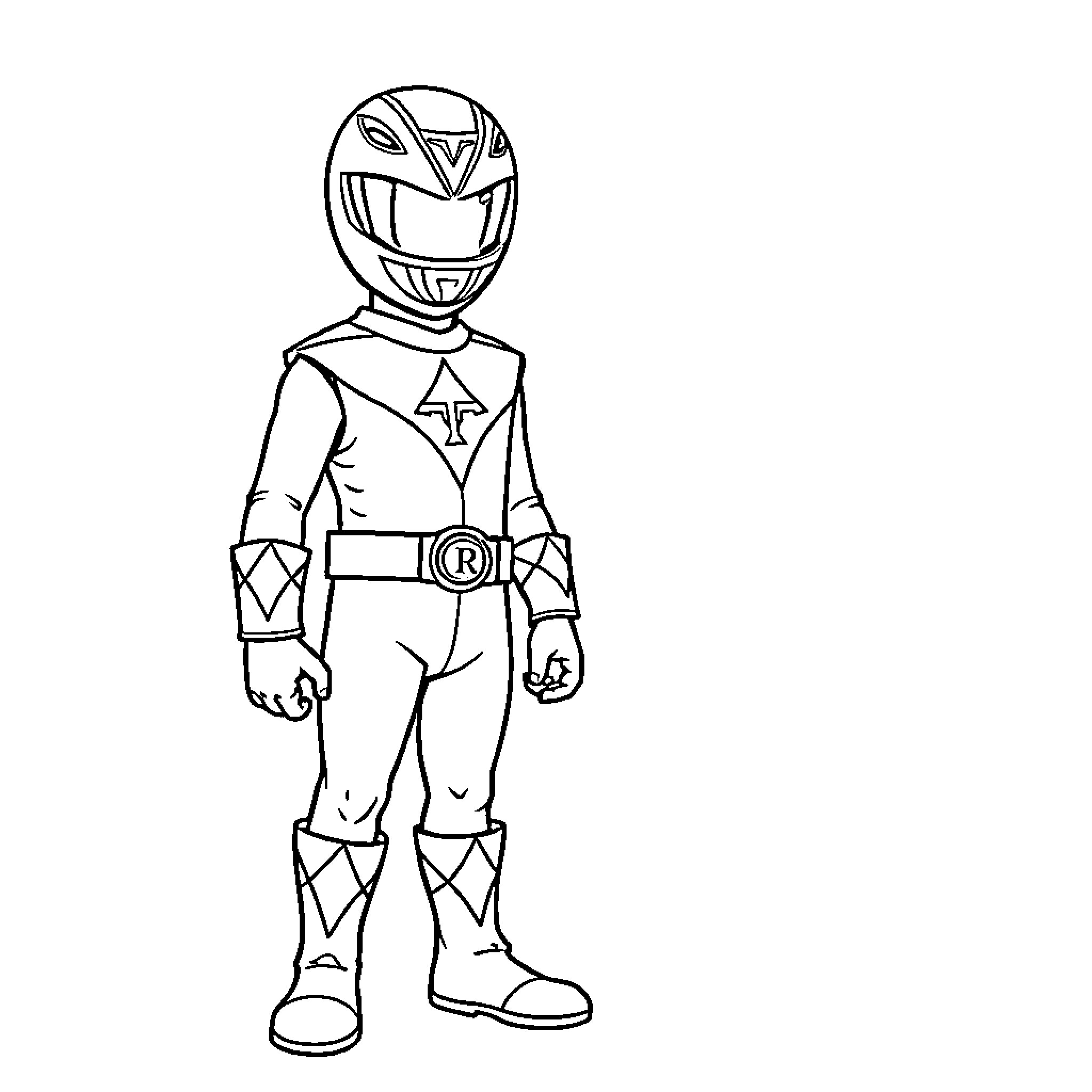 Power Ranger hero in action-ready stance Coloring Page (free black-and-white line drawing printable PDF for all, from beginners to advanced learners, including children, teens, adults, and seniors)
